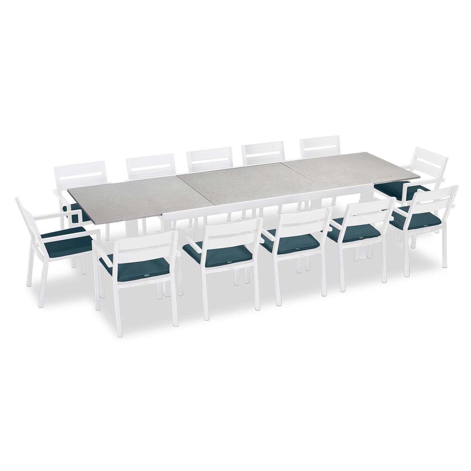 Calm Bay 13 Pc Extendable Aluminum Dining Set in White/Concrete/Cast Lagoon by Lakeview Outdoor Designs