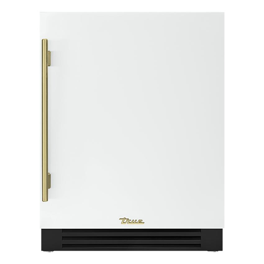 True ADA Height 24 Inch 5 Cu. Ft. Right Hinge Outdoor Refrigerator - Matte White w/ Brass Handles - TURADA-24-RS-A~030-H01