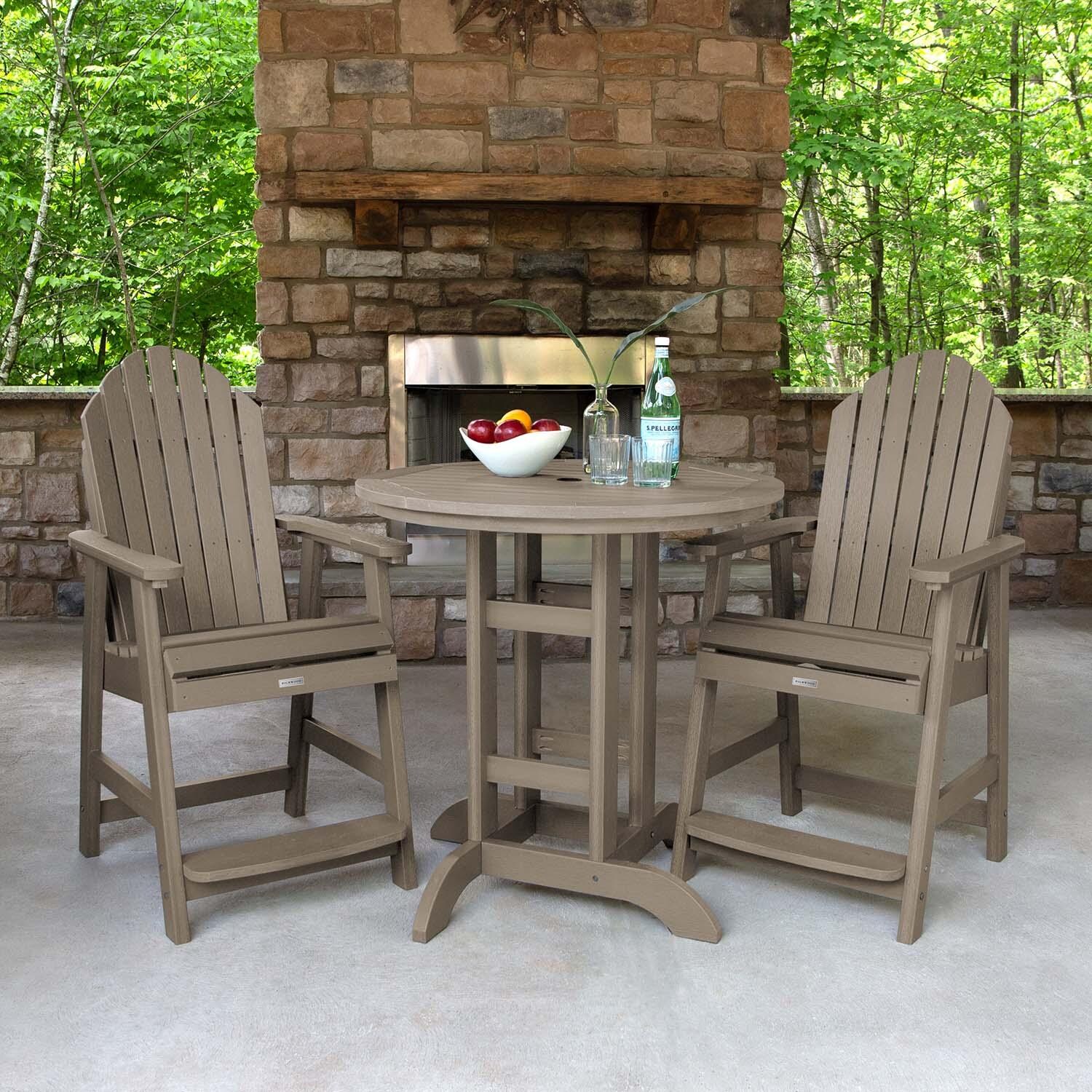 Dream Bay 3 Pc Recycled Plastic Round Counter Dining Set in Woodland Brown by Lakeview Outdoor Designs