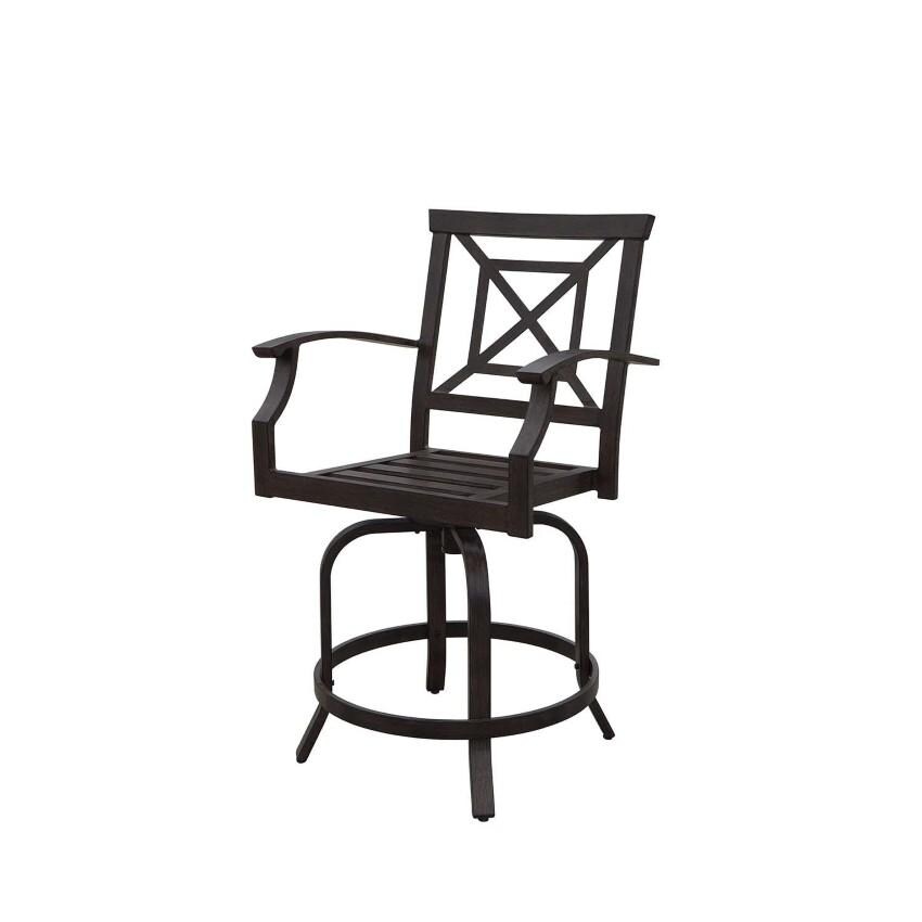 Atlantis Aluminum Counter Height Swivel Bar Stool Set of 2 w/ Beige Cushions in Walnut By Darlee - Frame Only - White Background thumbnail