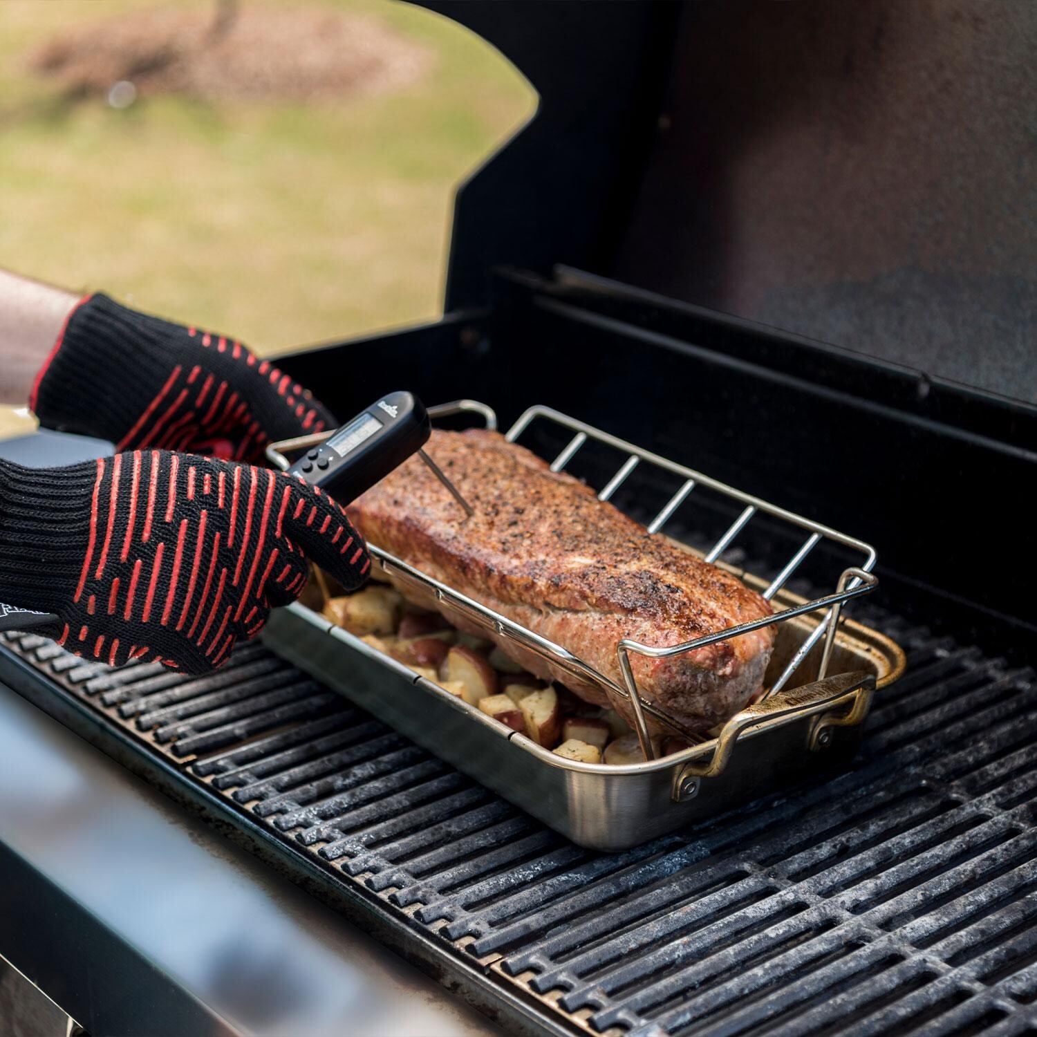 Charbroil 1944364R04 Grill+ Rib & Roast Rack - Checking Temperature - Lifestyle thumbnail