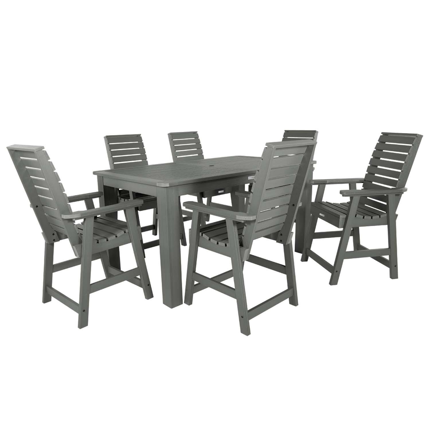 Elm Pointe 7 Pc Rectangular Counter Height Dining Set in Coastal Teak By Lakeview Outdoor Designs - White Background thumbnail