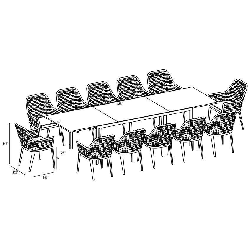 Chloe Bay 13 Pc Aluminum Extendable Dining Set in Black/Concrete by Lakeview - Dimensional thumbnail