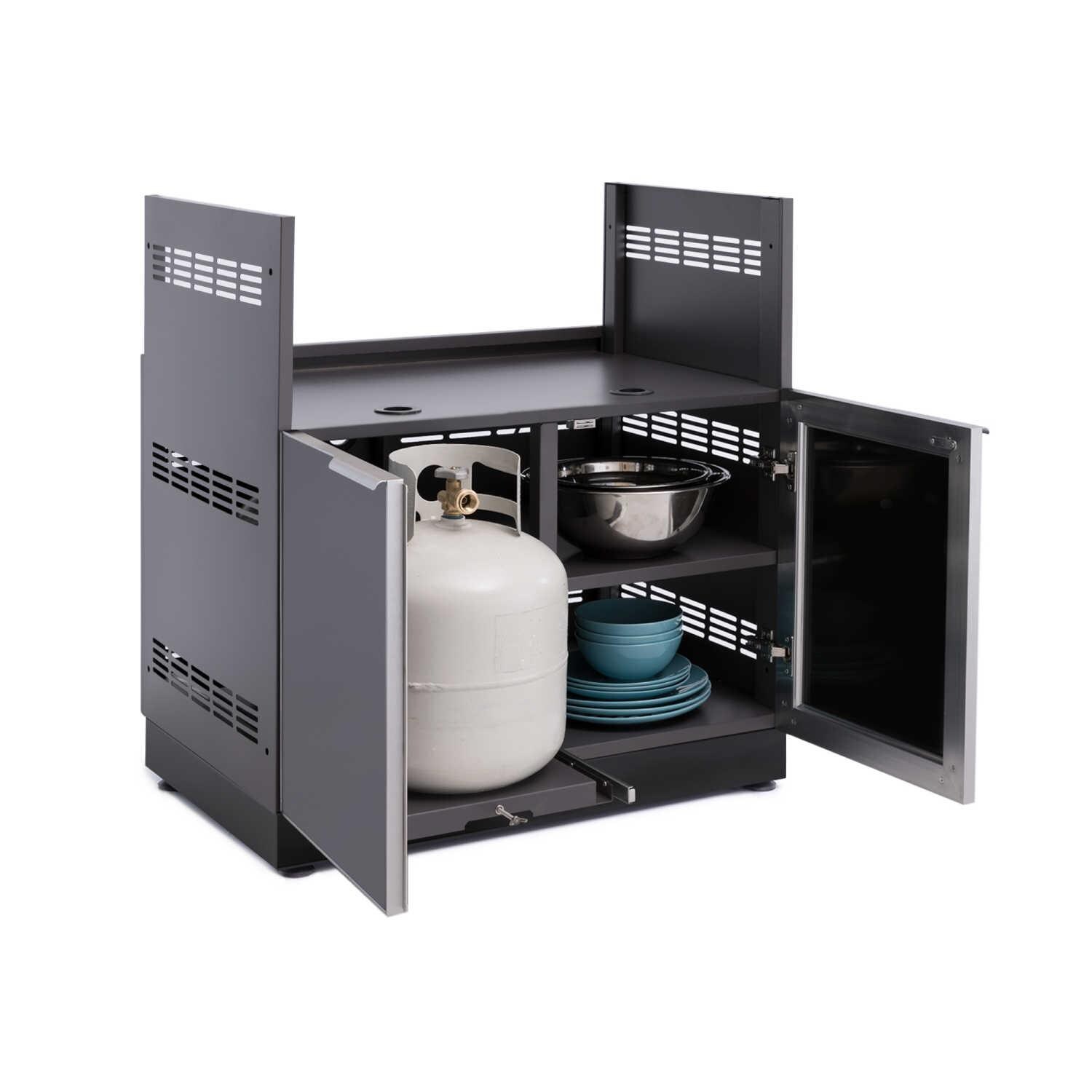 NewAge Outdoor Kitchen 33-Inch Aluminum Insert Grill Cabinet In Slate Gray - Interior Lifestyle View thumbnail