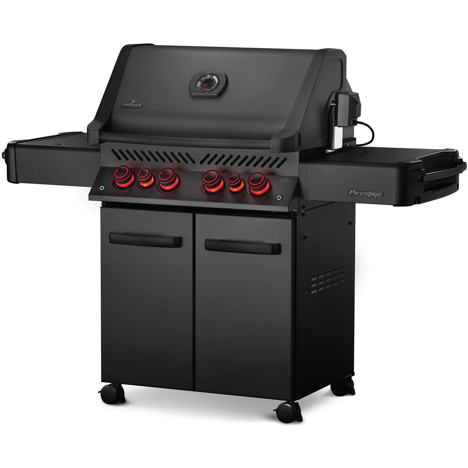 Napoleon P500RSIBPMK-3-PHM Phantom Prestige 500 Propane Gas Grill with Infrared Rear Burner and Infrared Side Burner and Rotisserie Kit - Angled View thumbnail