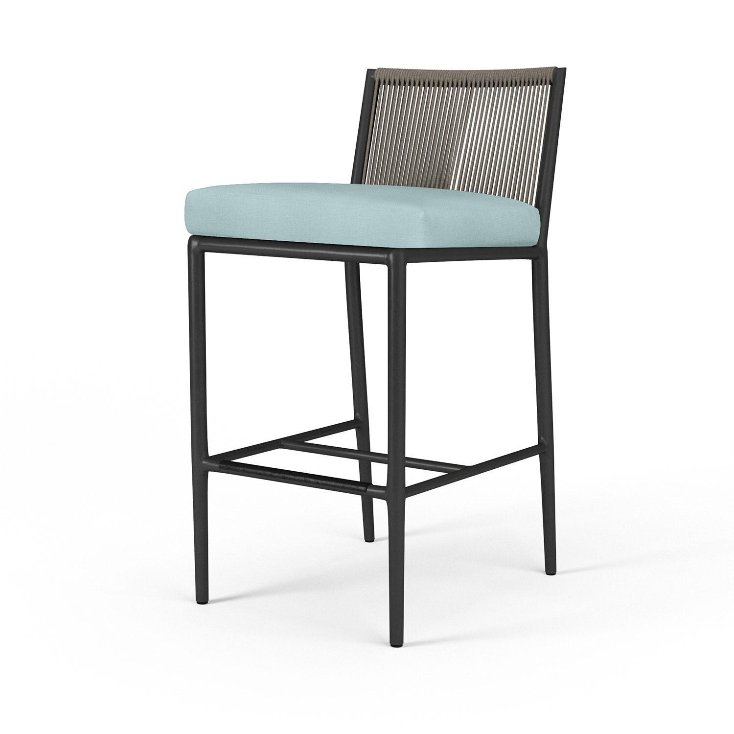 Pietra Rope & Aluminum Patio Counter Stool in Dupione Celeste w/ No Welt By Sunset West