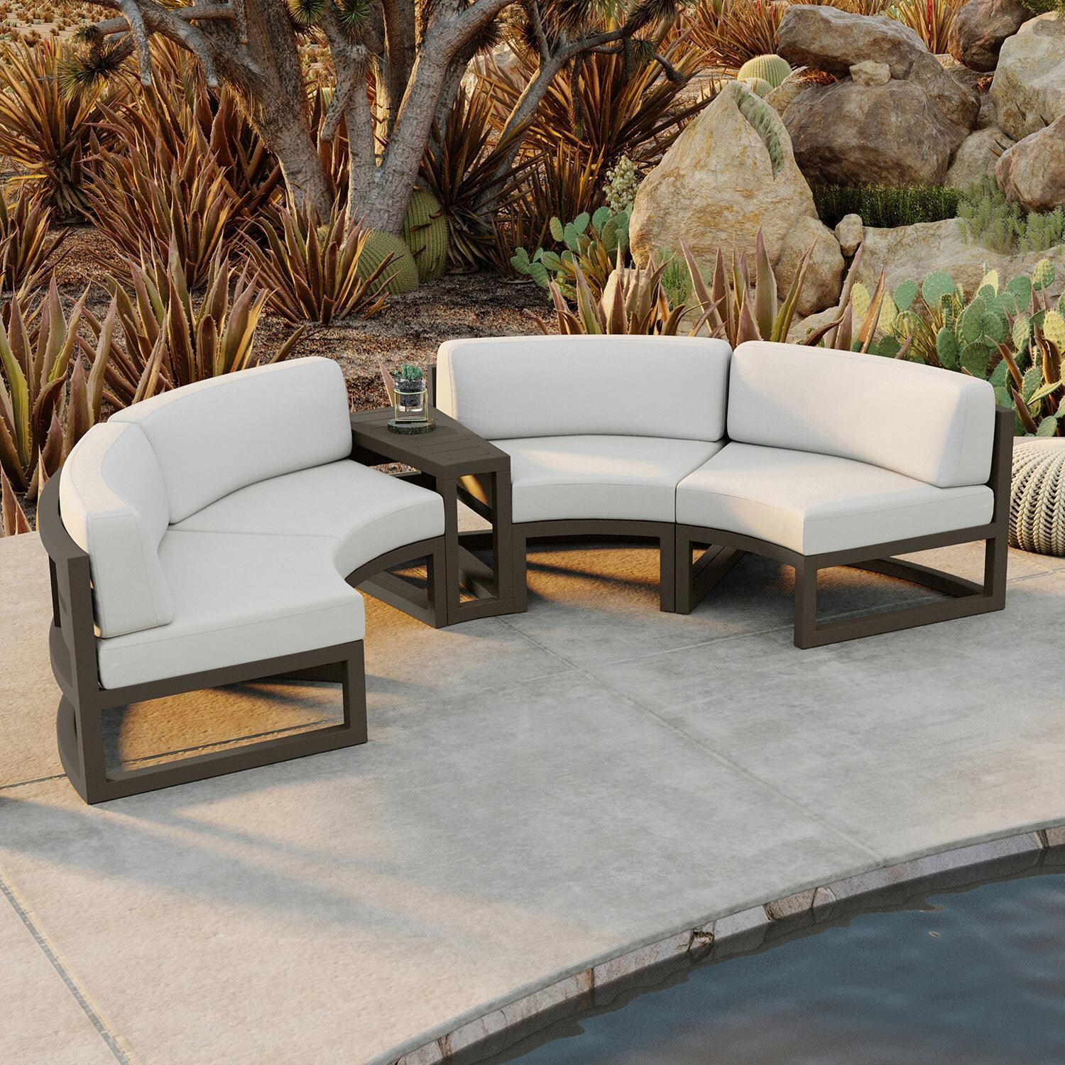 Misty Cove 3 Piece Curve Sectional Set in Slate w/End Table & Canvas Natural Cushions by Lakeview - By the Pool - Lifestyle thumbnail