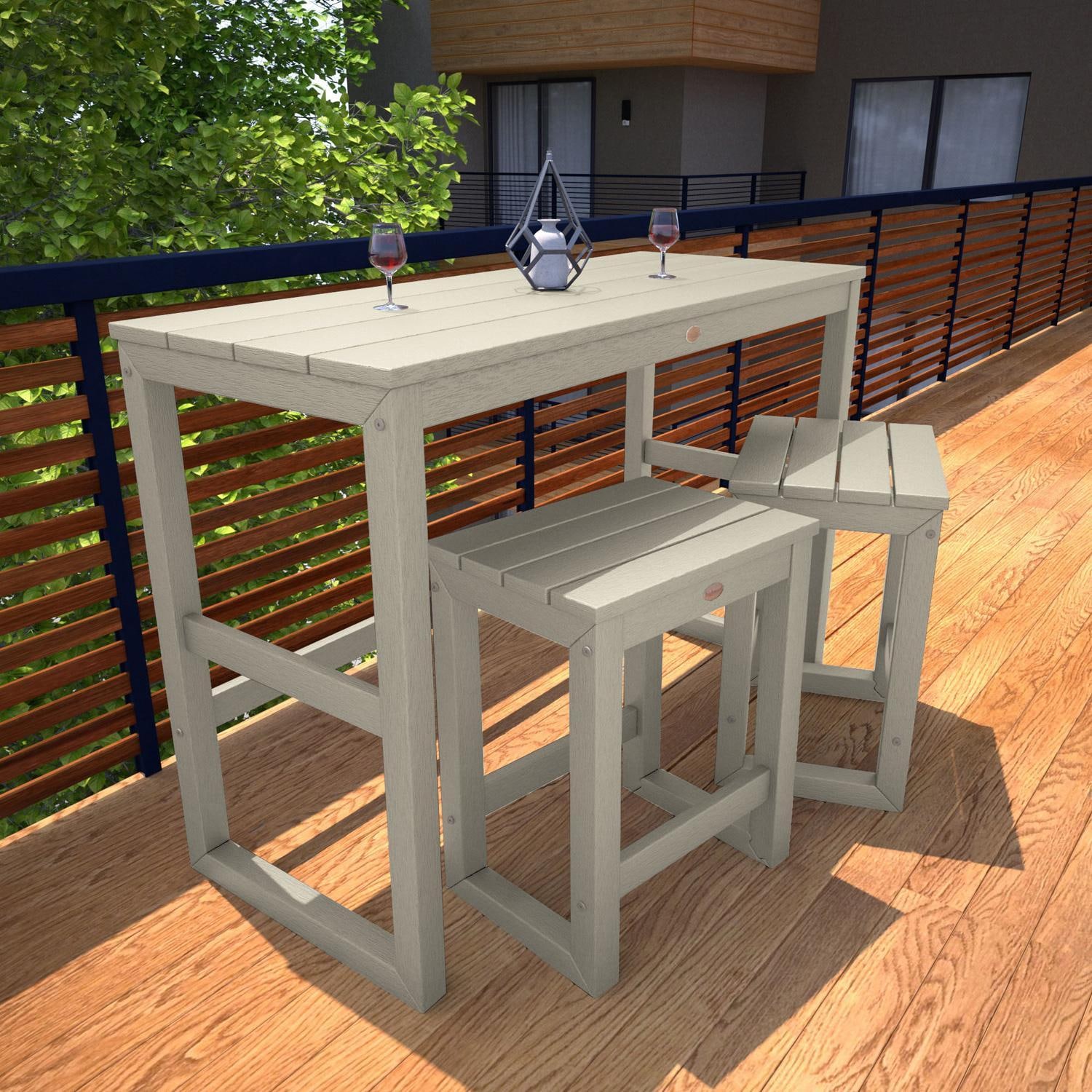 Audubon 3 Pc Recycled Plastic Counter Height Balcony Dining Bar Set in Whitewash by Lakeview Outdoor Designs