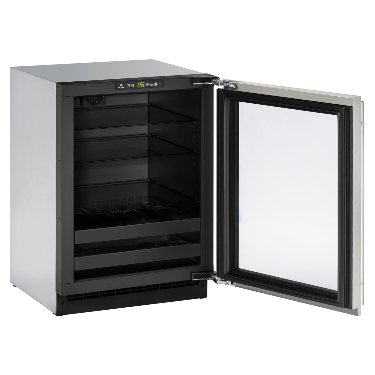U-Line 24-Inch 4.9 Cu. Ft. Built-In / Freestanding Beverage Center - Stainless Steel - U-2224BEVS-00B - Open View thumbnail