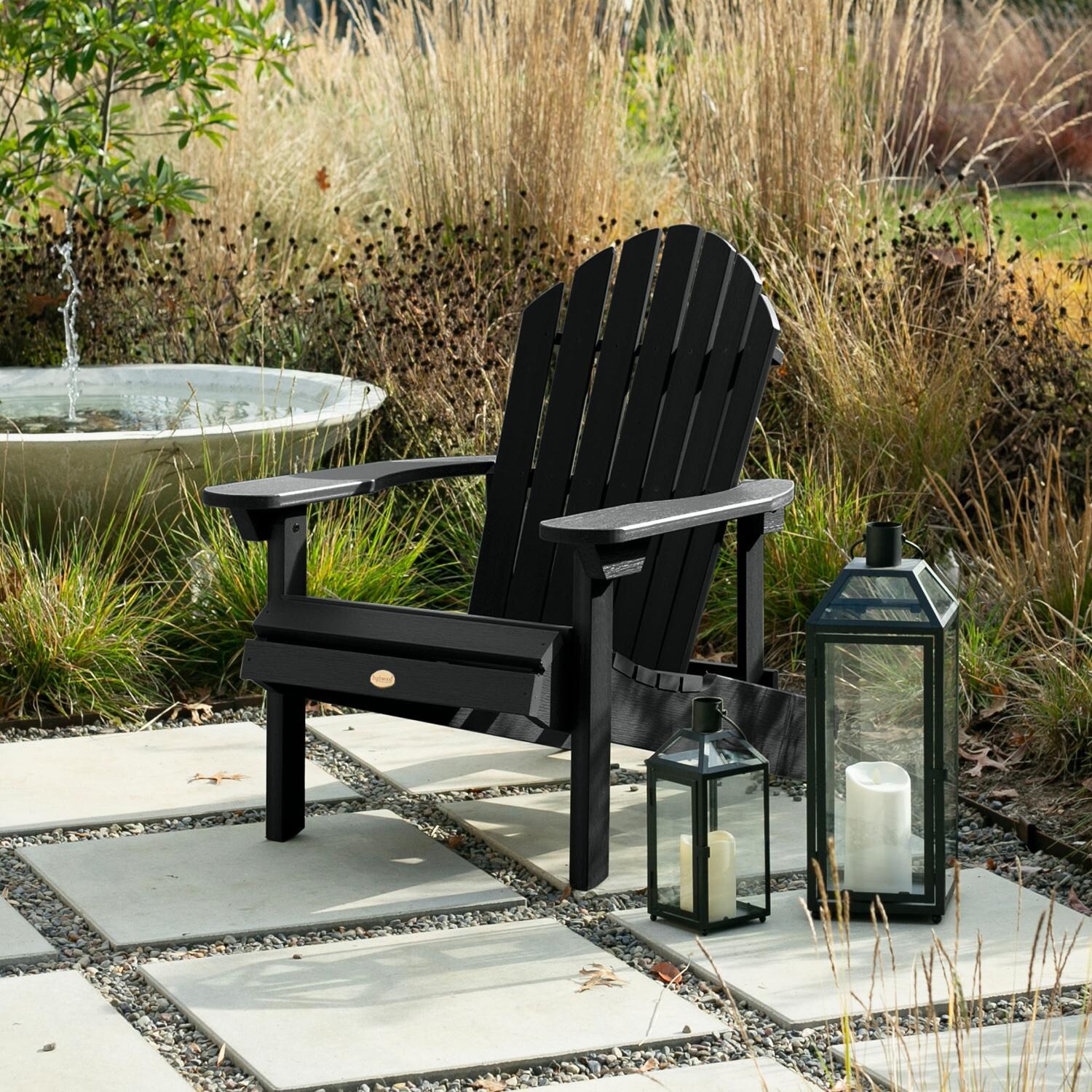 Lakeview Dream Bay Folding & Reclining Adirondack Chair - Black - On The Patio - Lifestyle thumbnail
