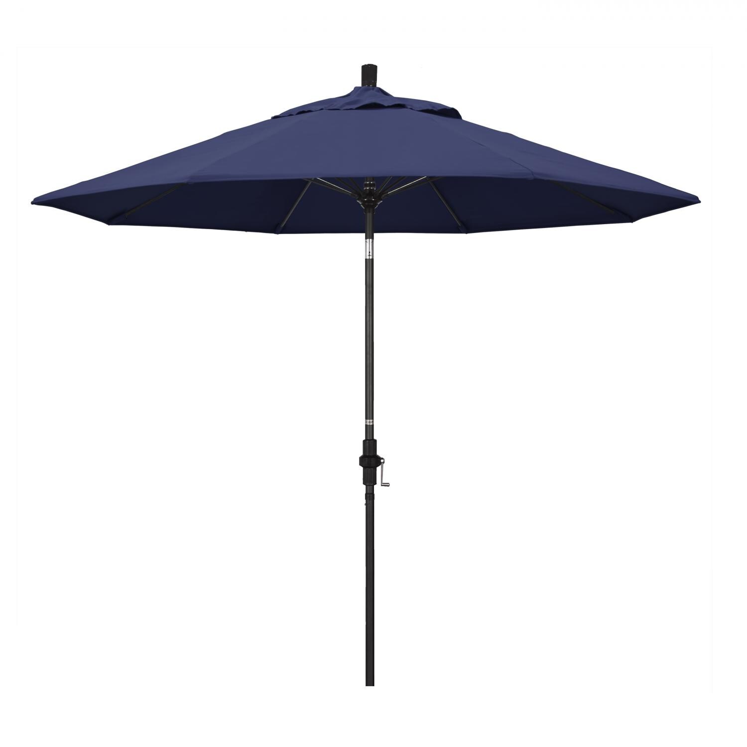 California Umbrella 9 Ft Octagonal Aluminum Collar Tilt Patio Umbrella W/ Crank Lift & Fiberglass Ribs - Matted Black Frame / Olefin Navy Blue Canopy thumbnail