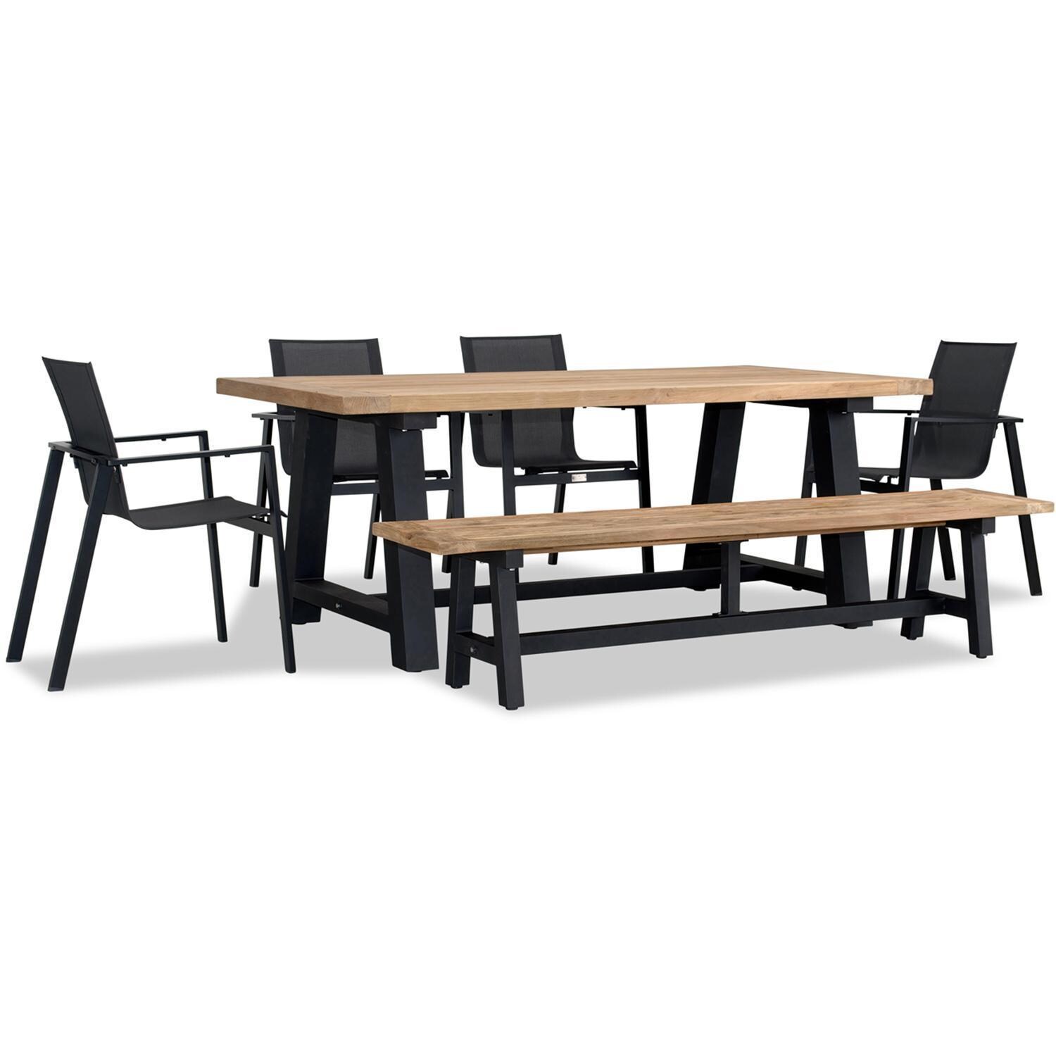 Spring Bay 7 Seat Reclaimed Teak Dining Set w/ Bench - Angled View - White Background thumbnail