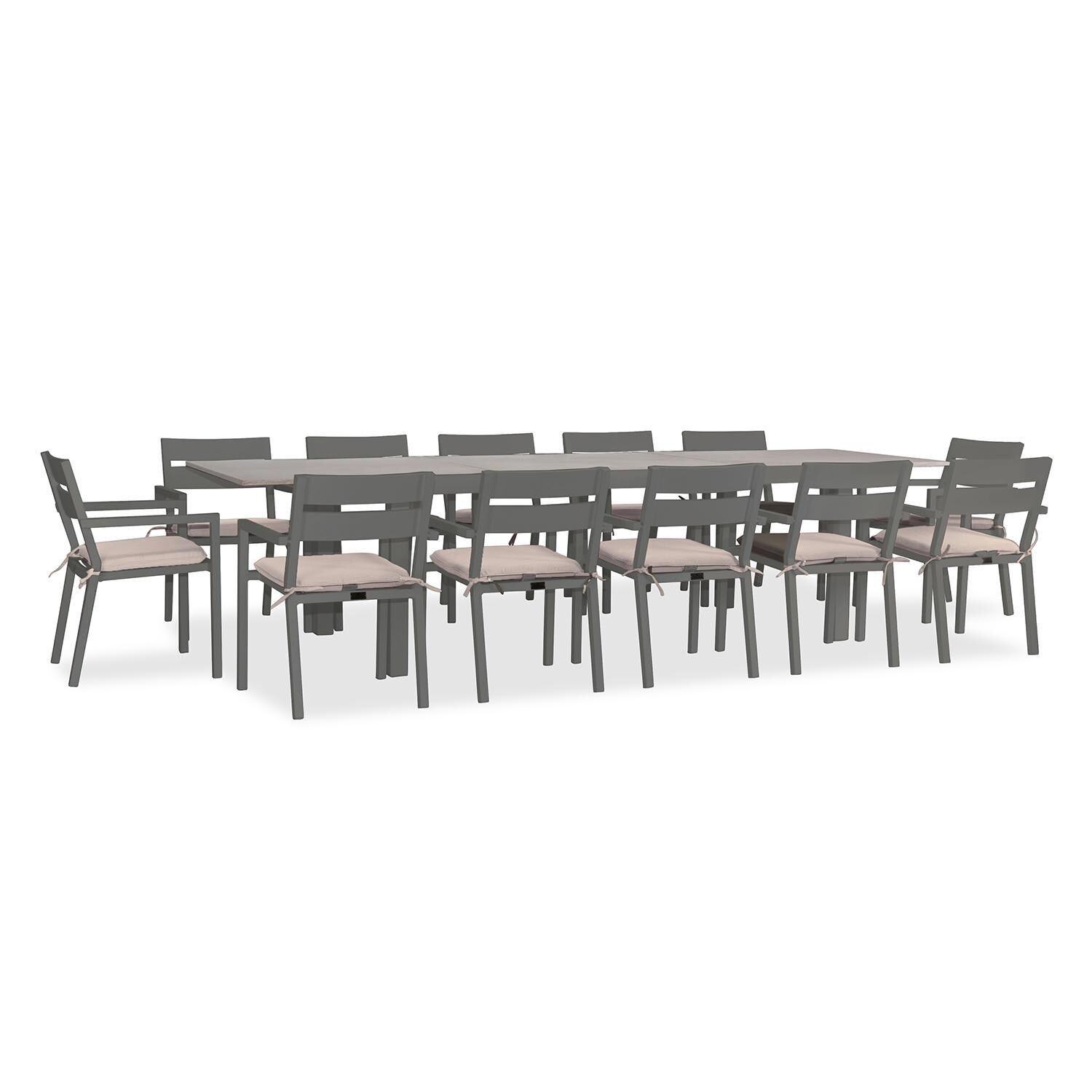 Calm Bay 13 Pc Extendable Dining Set in Slate/Canvas Flax by Lakeview - White Background 2 thumbnail