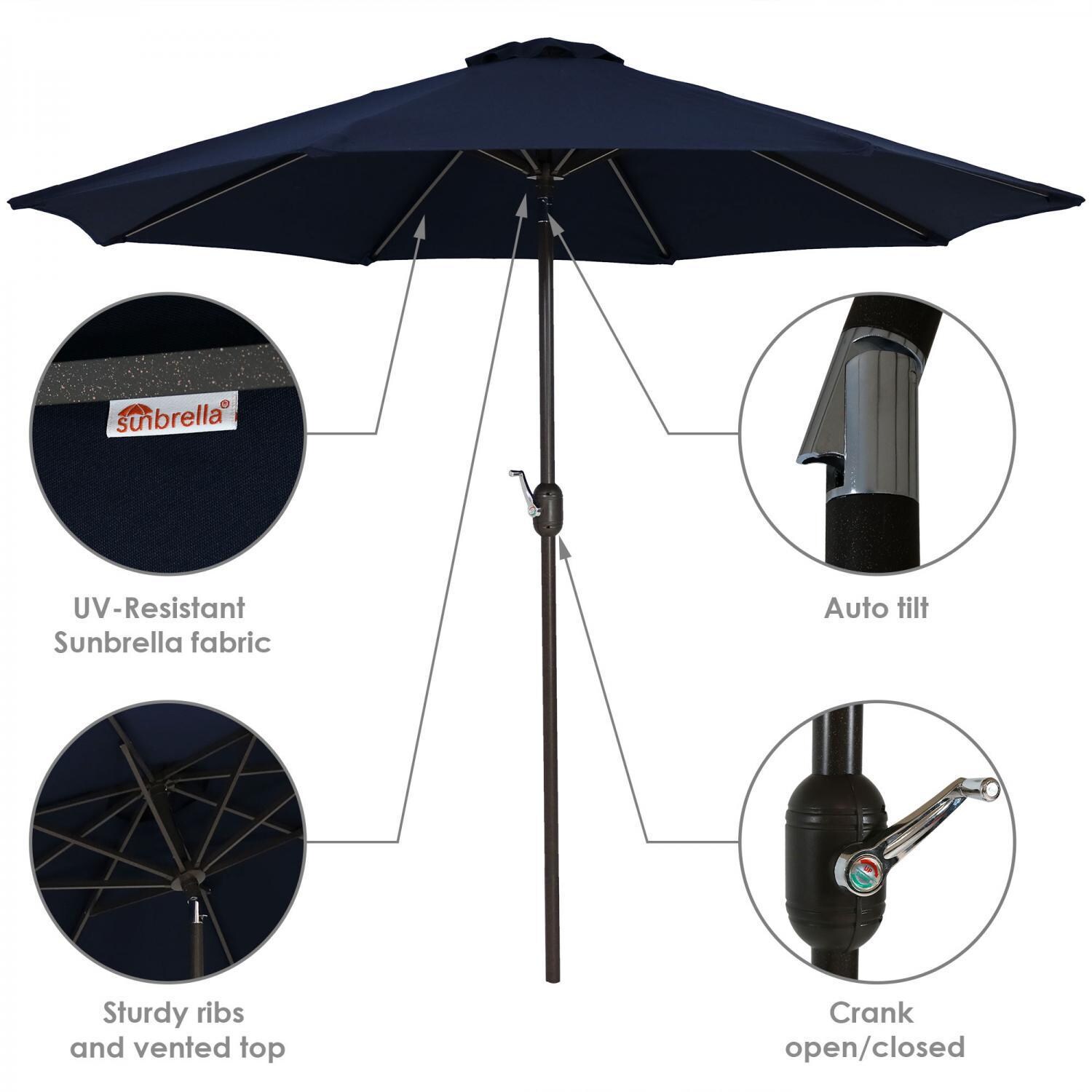 Ultimate Patio 9 Ft. Octagonal Patio Umbrella W/ Crank & Tilt - Navy Blue - UV-Resistant Subrella Fabric, Sturdy Ribs, Auto Tilt, & Crank Lift thumbnail