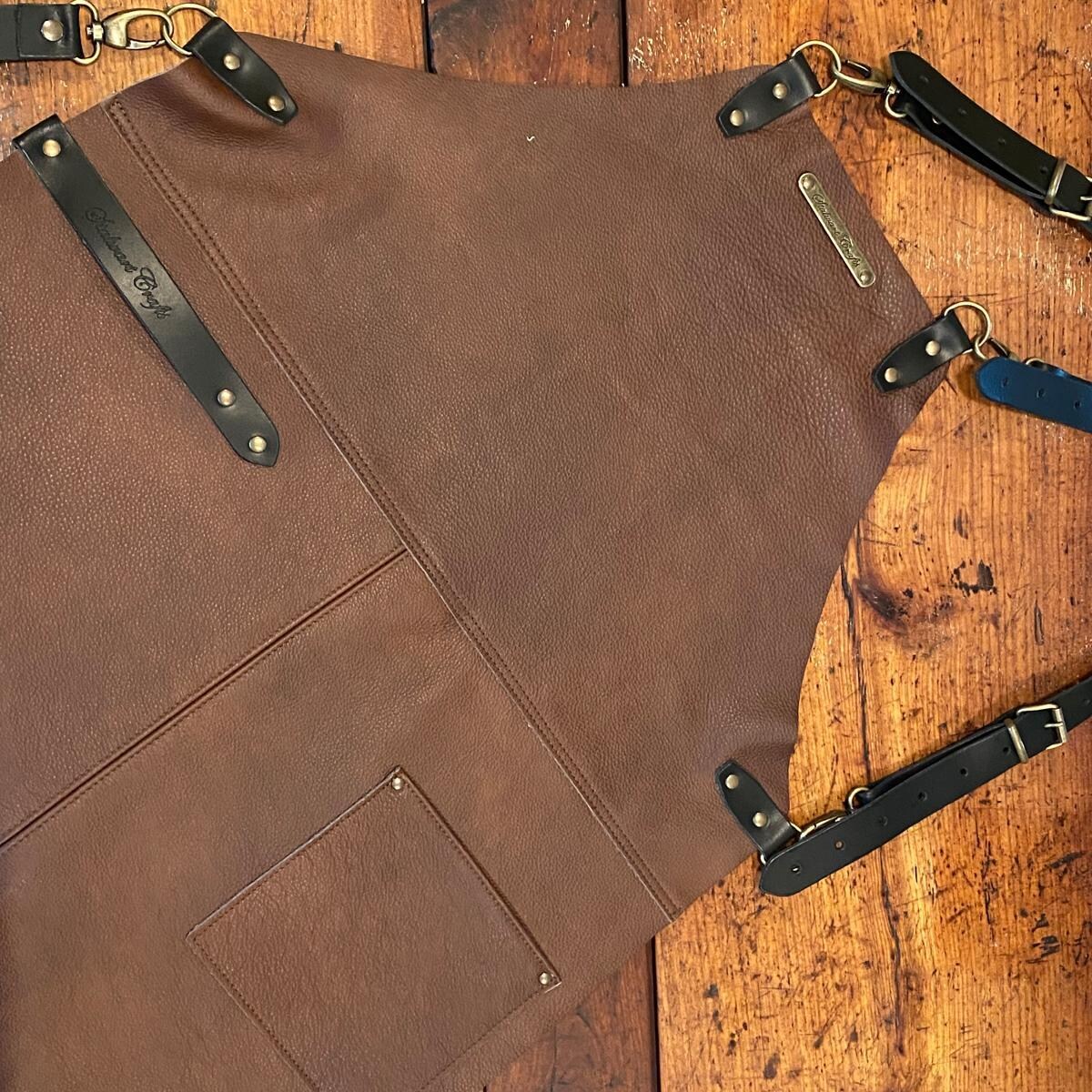 Stalwart Crafts Deluxe Leather Cross Strap Apron w/ Pocket - Brown - 4410.L.D