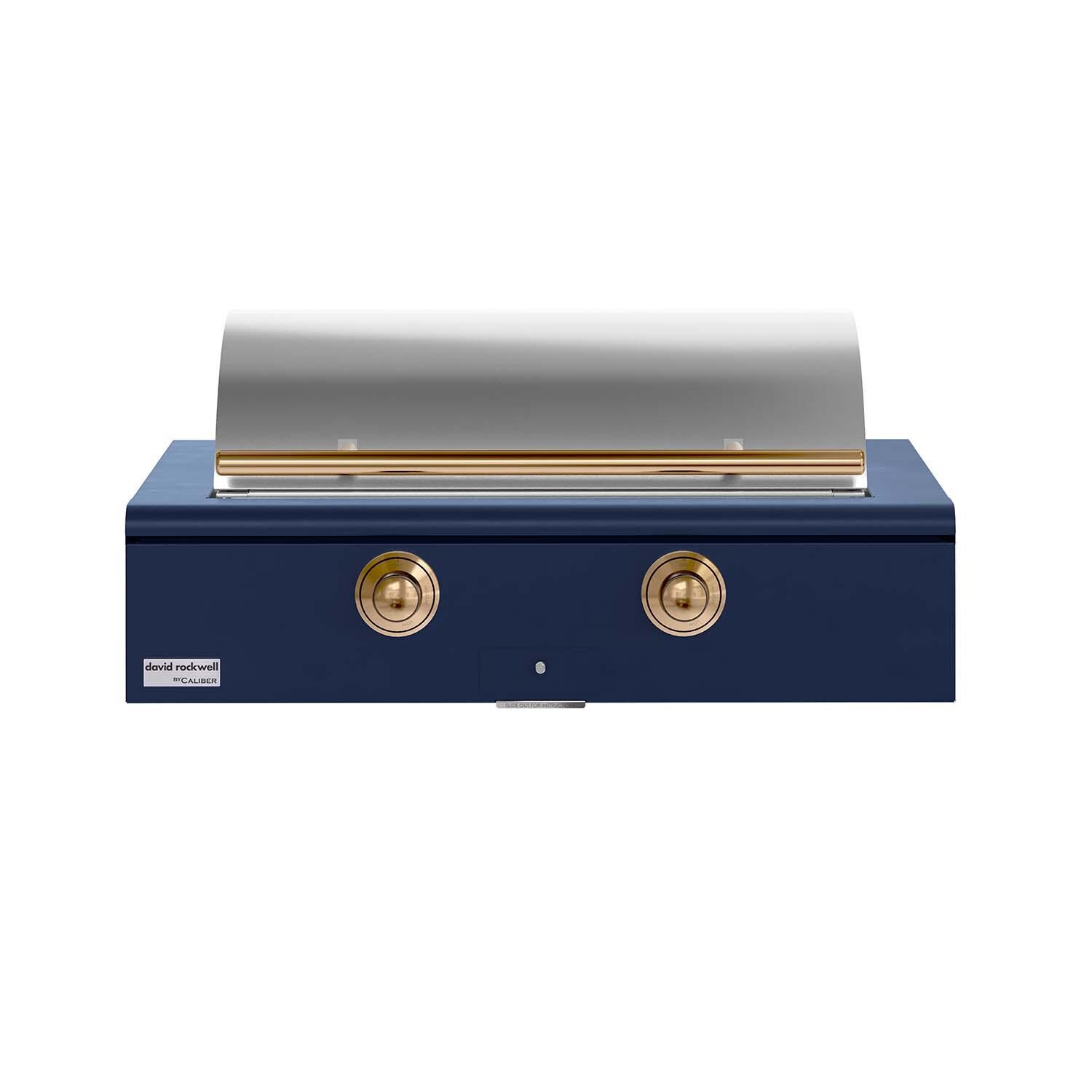 Caliber CRG-42BL00-A-078-H08 42-in Propane Built-In Rockwell Grill - Cobalt w/ Gold Hardware - Closed Lid - White Background thumbnail