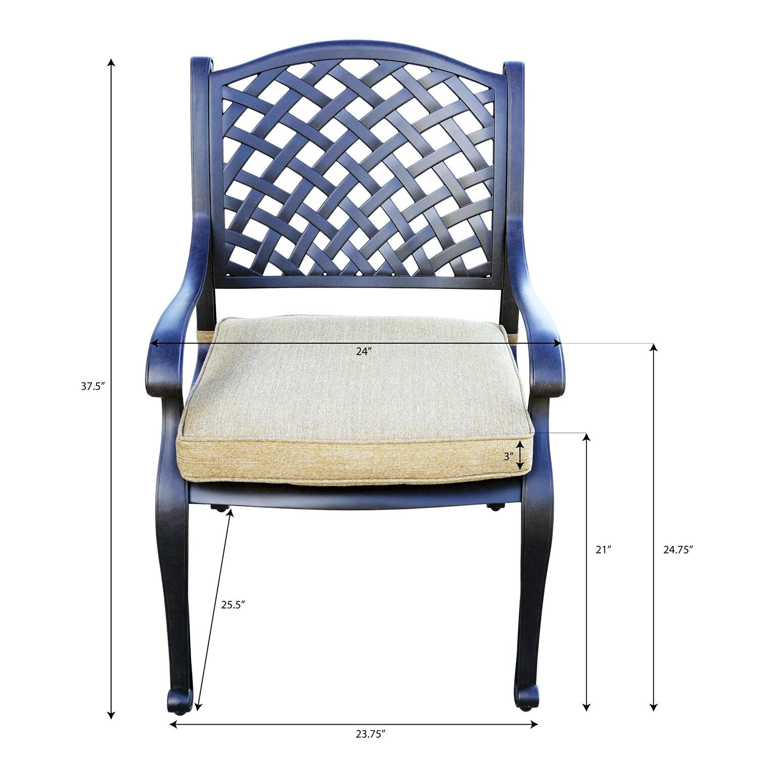 Darlee Nassau 3 Pc Conversation Set w/ Rocker and Ice Bucket - Dining Chair w Cushion - Dimensional thumbnail