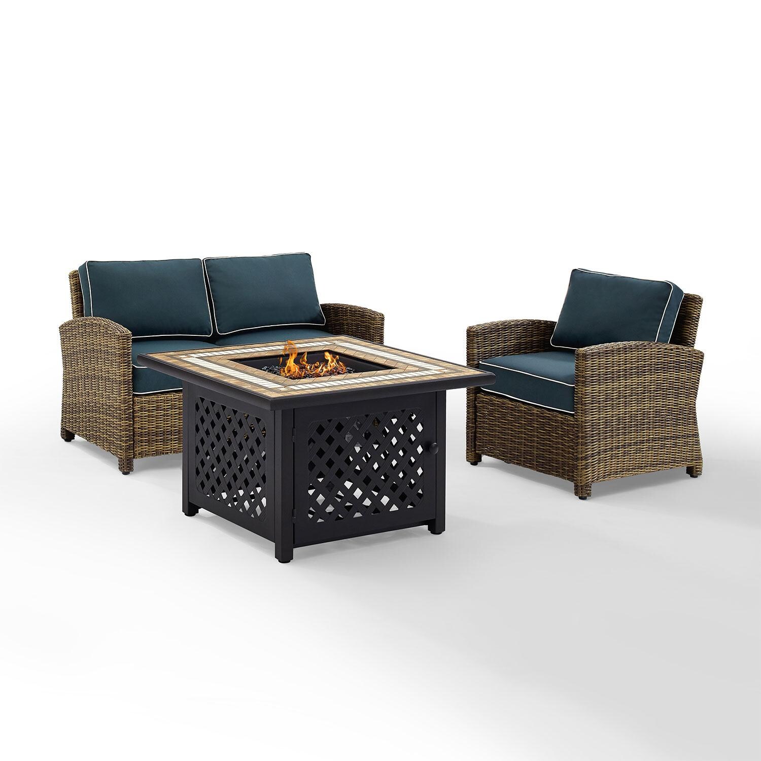 Ultimate Patio UP-92394-NV 3Pc Wicker Outdoor Loveseat Set in Navy - Front View - White Background thumbnail