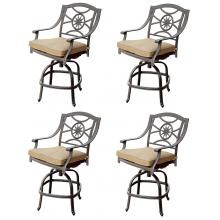 Ten Star 4 Piece Cast Aluminum Patio Counter Height Swivel Bar Stool Set W/ Sesame Cushions By Darlee image