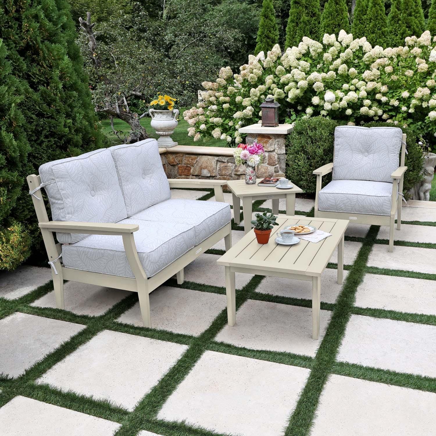 Blushing Bay 4 Pc Recycled Plastic Seating Set in Lively Parchment/Whitewash by Lakeview Outdoor Designs - Side View - Lifestyle thumbnail