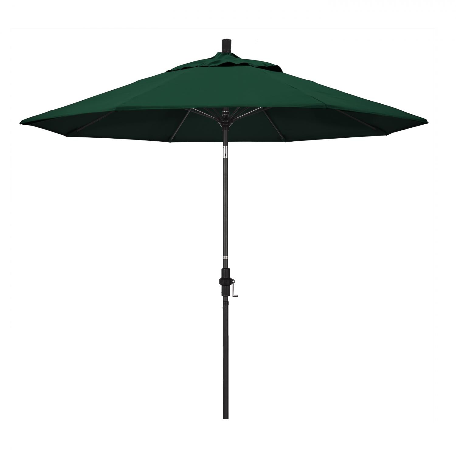 California Umbrella 9 Ft. Octagonal Aluminum Collar Tilt Patio Umbrella W/ Crank Lift & Fiberglass Ribs - Matted Black Frame / Sunbrella Canvas Forest Green Canopy