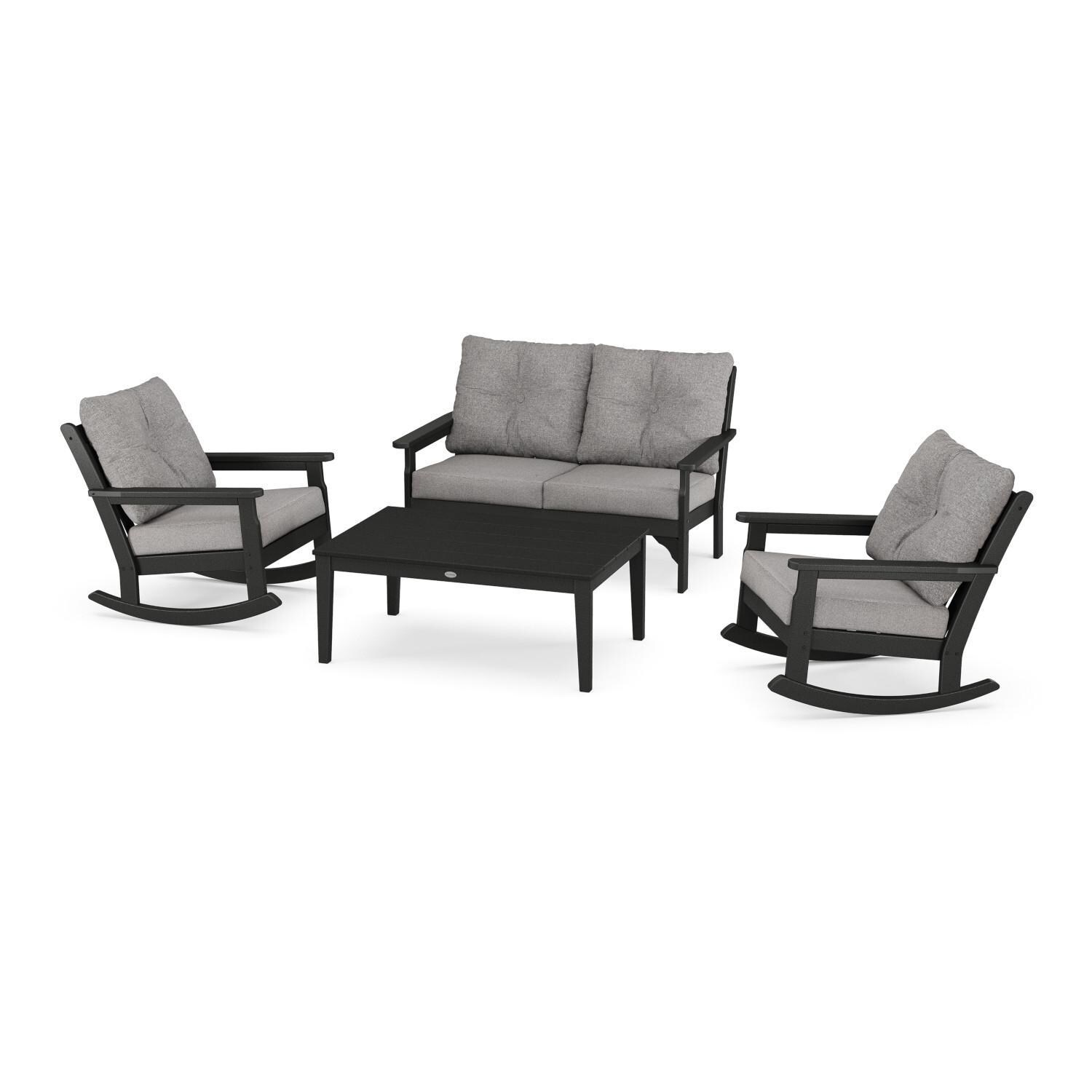 POLYWOOD Vineyard Black & Grey Mist 4-Piece Deep Seating Rocking Chair Set thumbnail