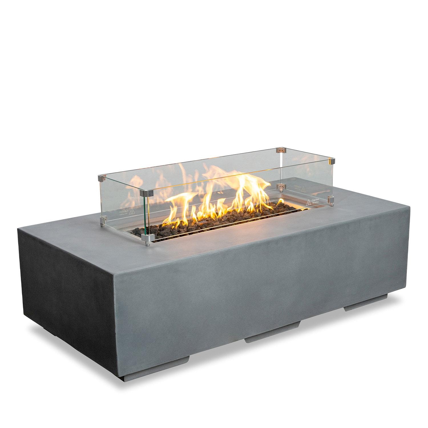 Glenwood 55-in Rectangular Concrete Propane Fire Pit in Natural Gray by Lakeview Outdoor Designs - Glass Wind Guard - On - White Background thumbnail