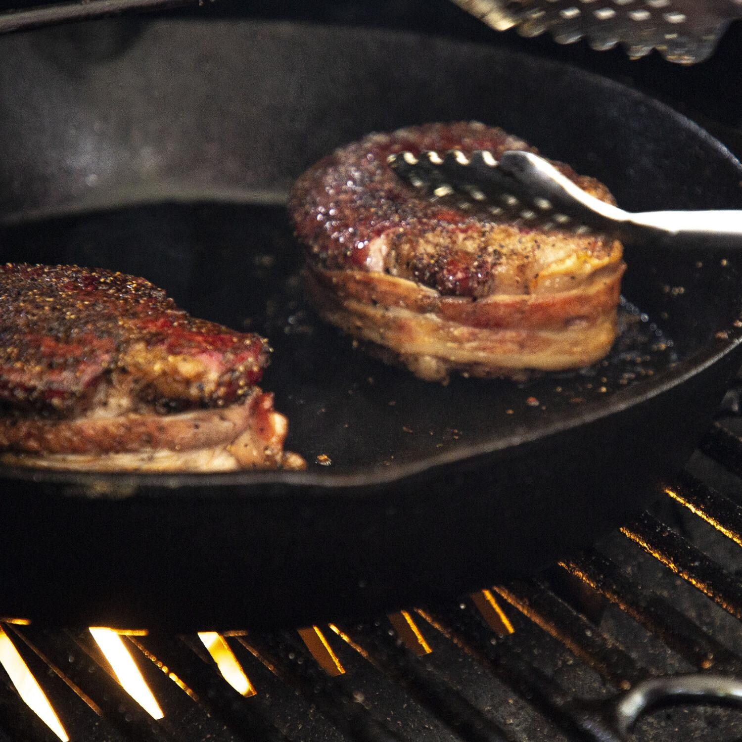 Pit Boss - 68002 - 12-Inch Pre-Seasoned Cast Iron Skillet - Cooking Steak thumbnail