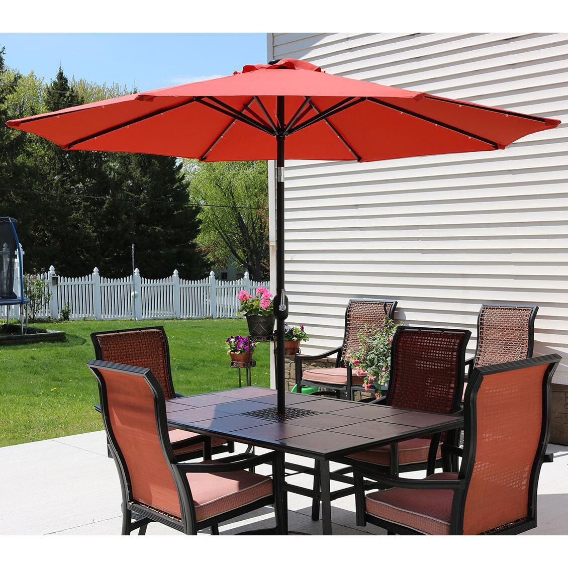 Ultimate Patio 9 Ft. Solar Lighted Octagonal Patio Umbrella W/Crank - Burnt Orange - Lifestyle View thumbnail