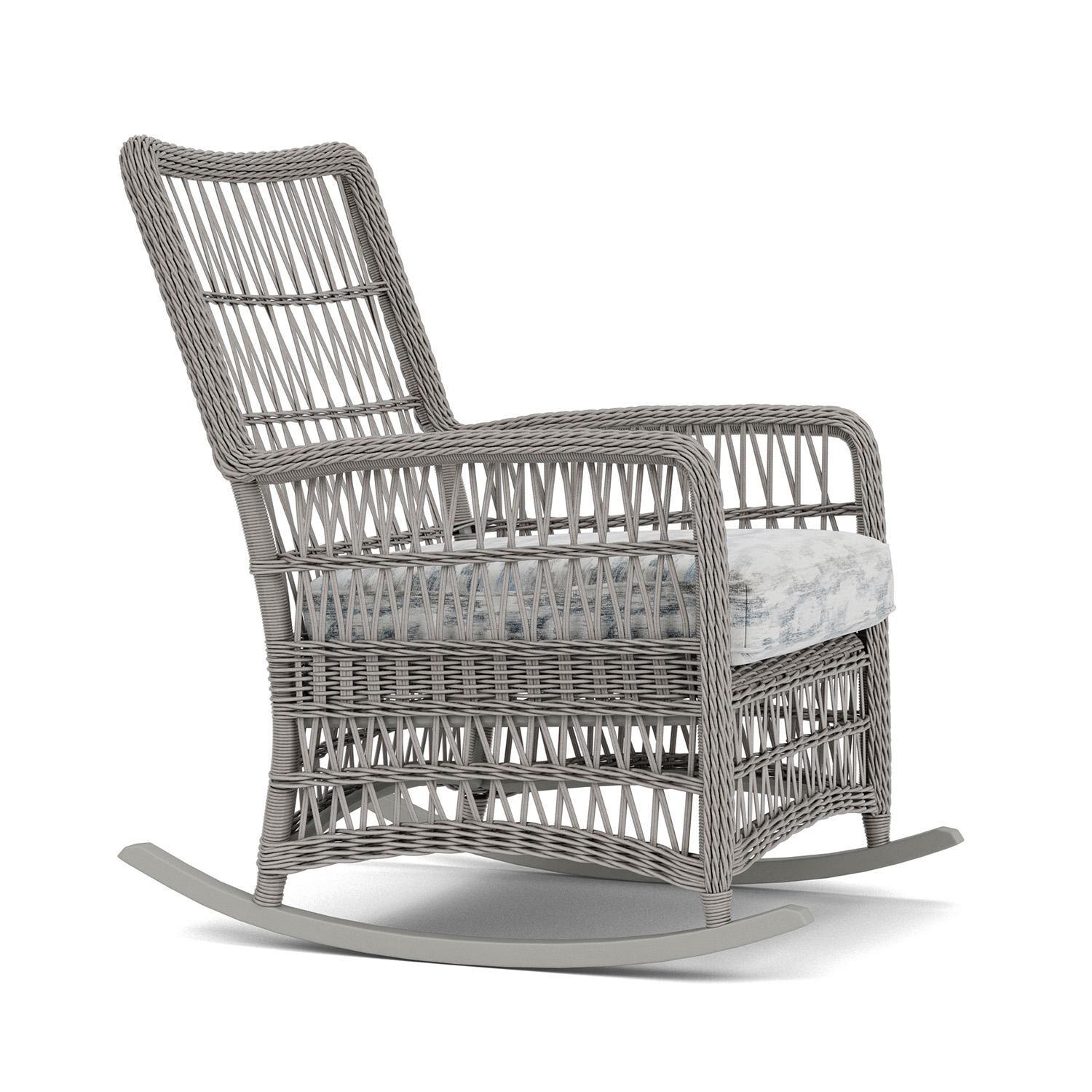 Lloyd Flanders Mackinac High Back Porch Rocker in Putty Finish with Stratosphere Cloud fabric - Right Side thumbnail