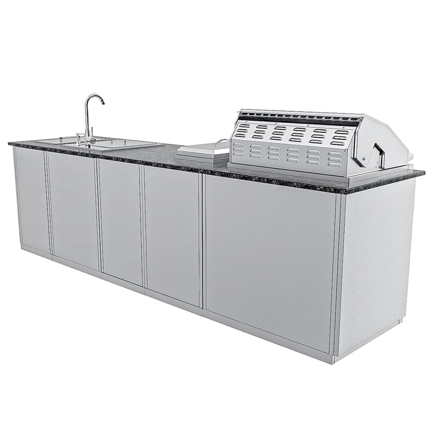 Sunstone Grills SCPMAGNOLIA10-LP Magnolia 10 Ft Outdoor Kitchen Island w/ Propane Grill & Side Burner, Sink, Door & Drawer - Back - White Background thumbnail