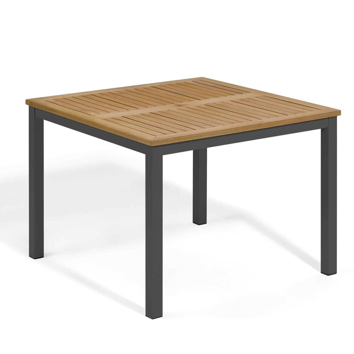 Travira 40 Inch Carbon Aluminum Dining Table W/ Natural Tekwood Table Top By Oxford Garden