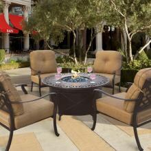 Sedona 5 Piece Cast Aluminum Patio Fire Pit Conversation Set W/ Sesame Cushions By Darlee