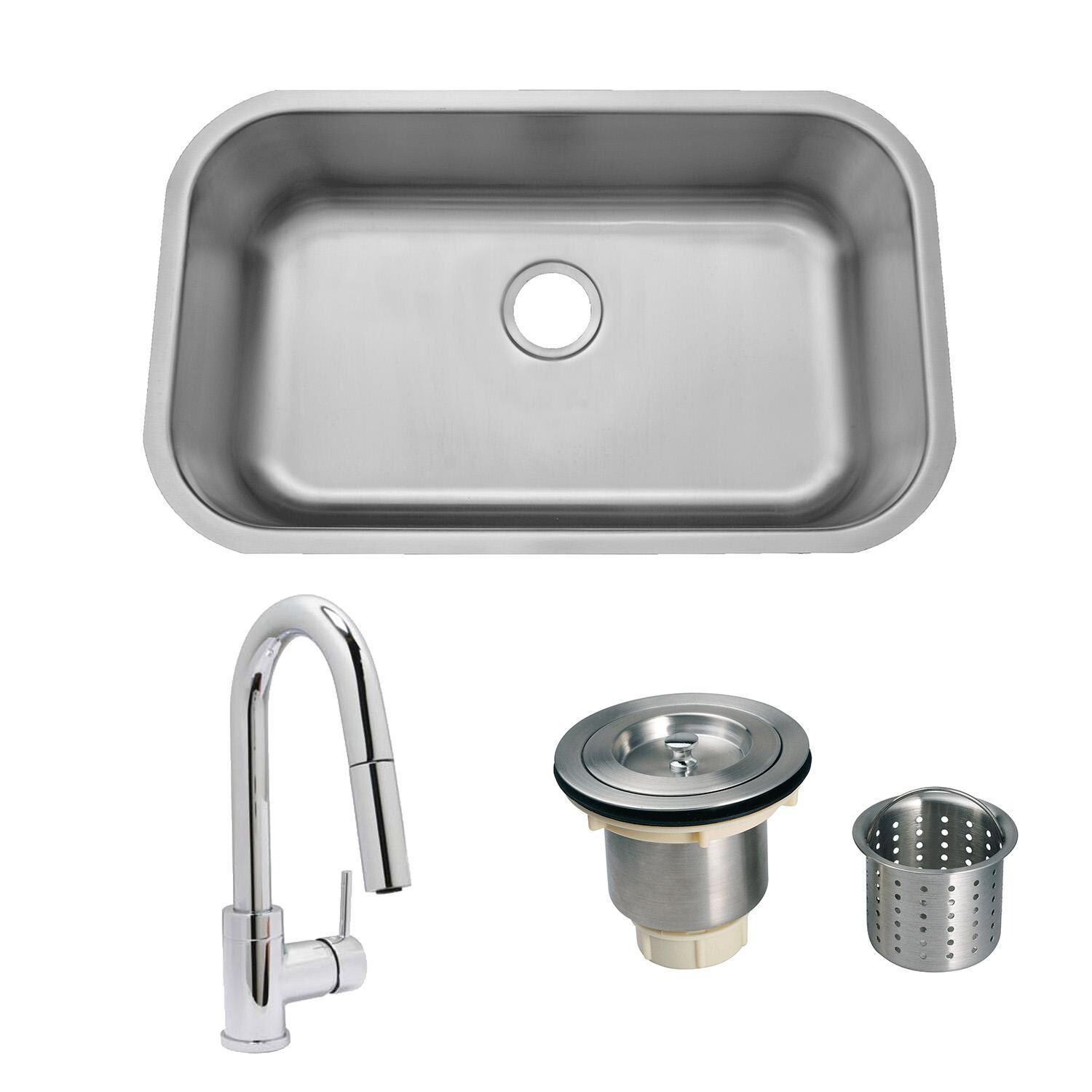 Huntington Brass ADA-868 + HBK1823301-J + LI-XD ADA Complaint 30 X 18 Stainless Steel Outdoor Sink with Huntington Brass Dual Spray European Style Pull Down Faucet and Strainer Basket - Bundle - White Background thumbnail