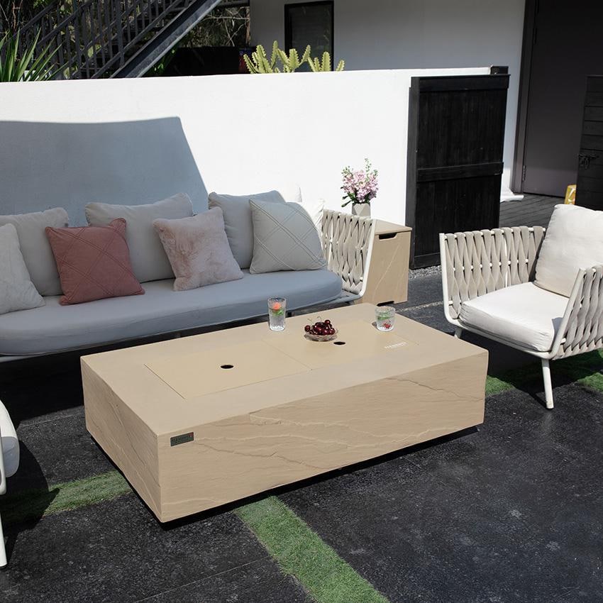 Colorado 56 Inch Rectangular Concrete Natural Gas Fire Pit in Beige by Elementi