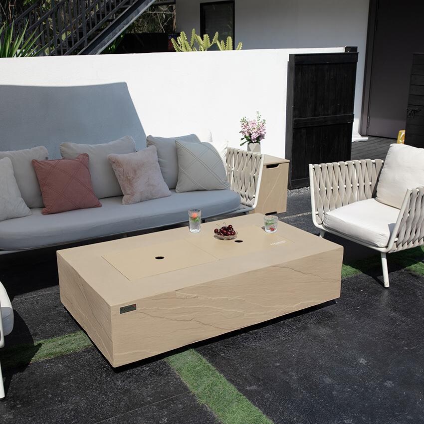 Colorado 56 Inch Rectangular Concrete Natural Gas Fire Pit in Beige by Elementi