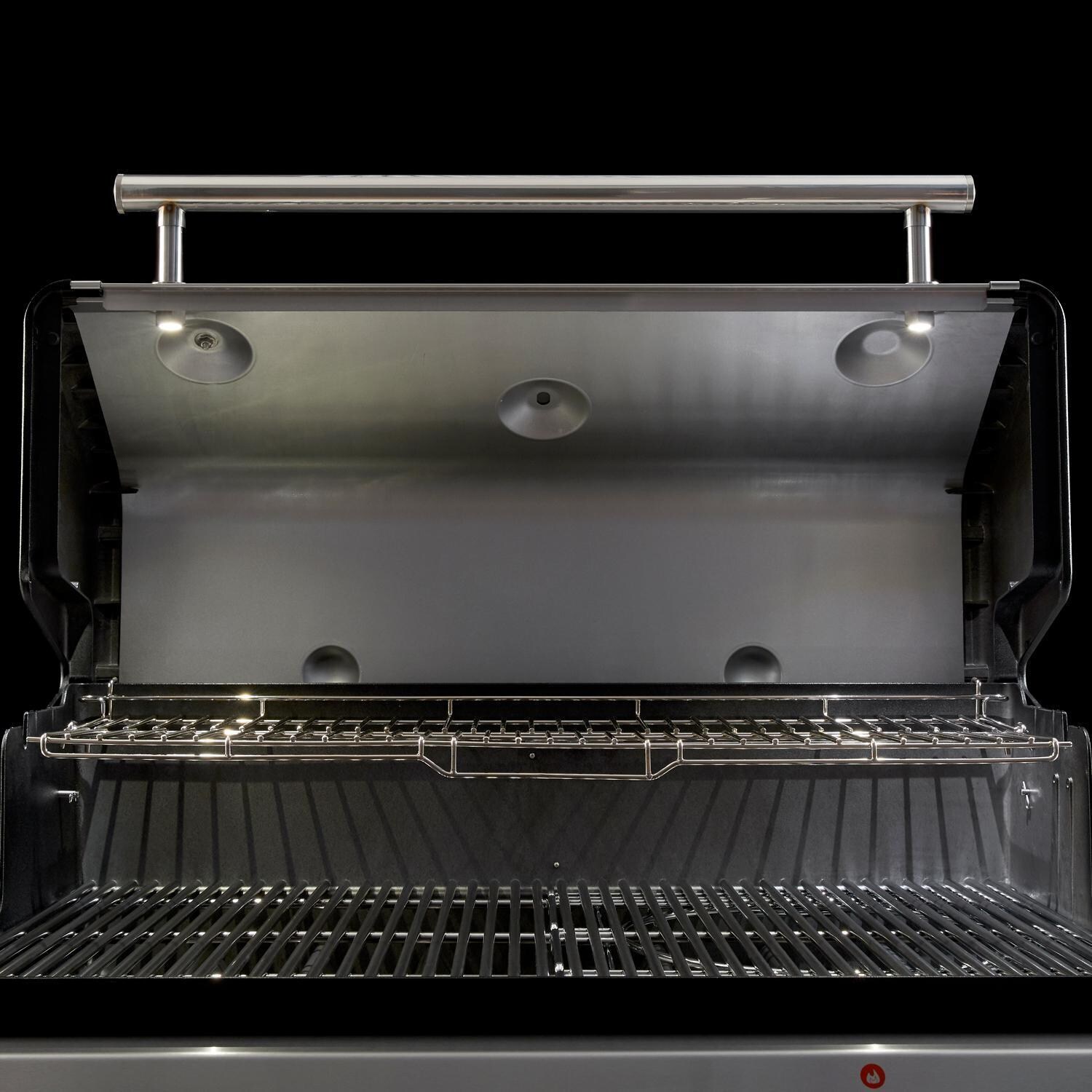 Weber GENESIS 36800001 SPX-435 Propane Gas Smart Grill with Sear Burner & Side Burner - Stainless Steel - Night Time Grill Lighting Illuminating Grill Surface - White Background thumbnail