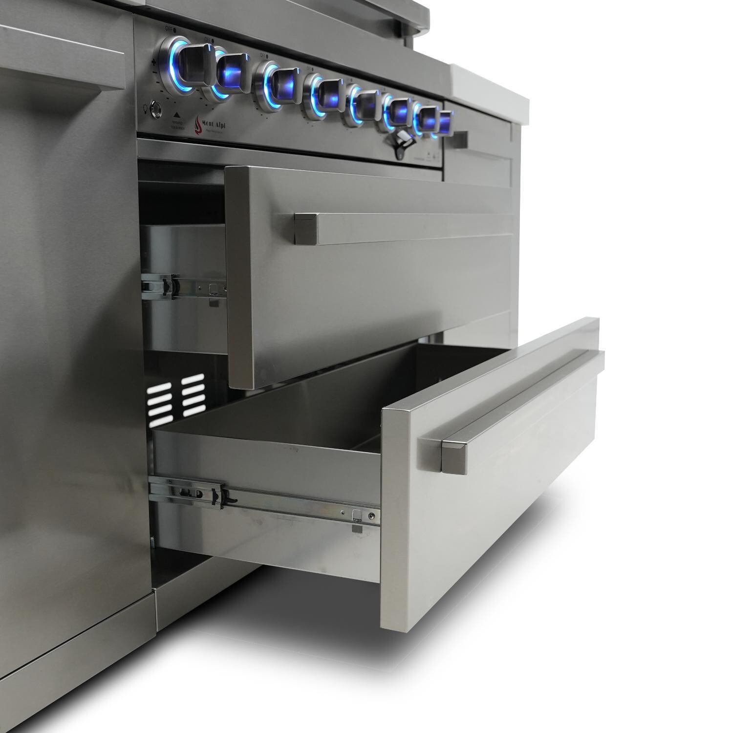 Mont Alpi MAi400-D90KEGBEV 400 Deluxe Propane Island W/ 90 Degree Corner, Kegerator & Beverage Center - Under Grill Storage - Detail