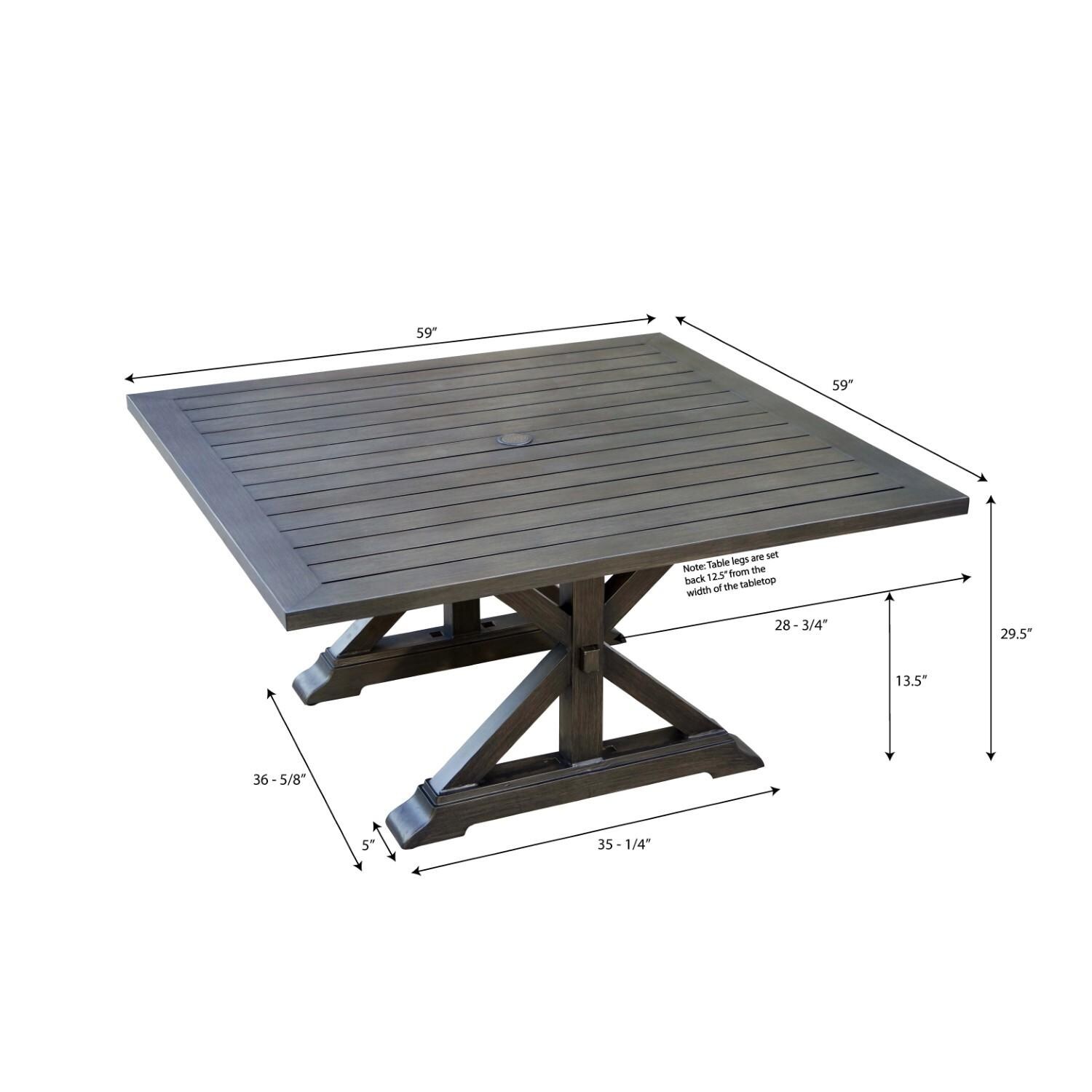 Brooklyn 8 Pc Aluminum Dining Set w/ 59 Inch Square Table in Sesame/Multi-brown by Darlee - Table - Dimensional thumbnail