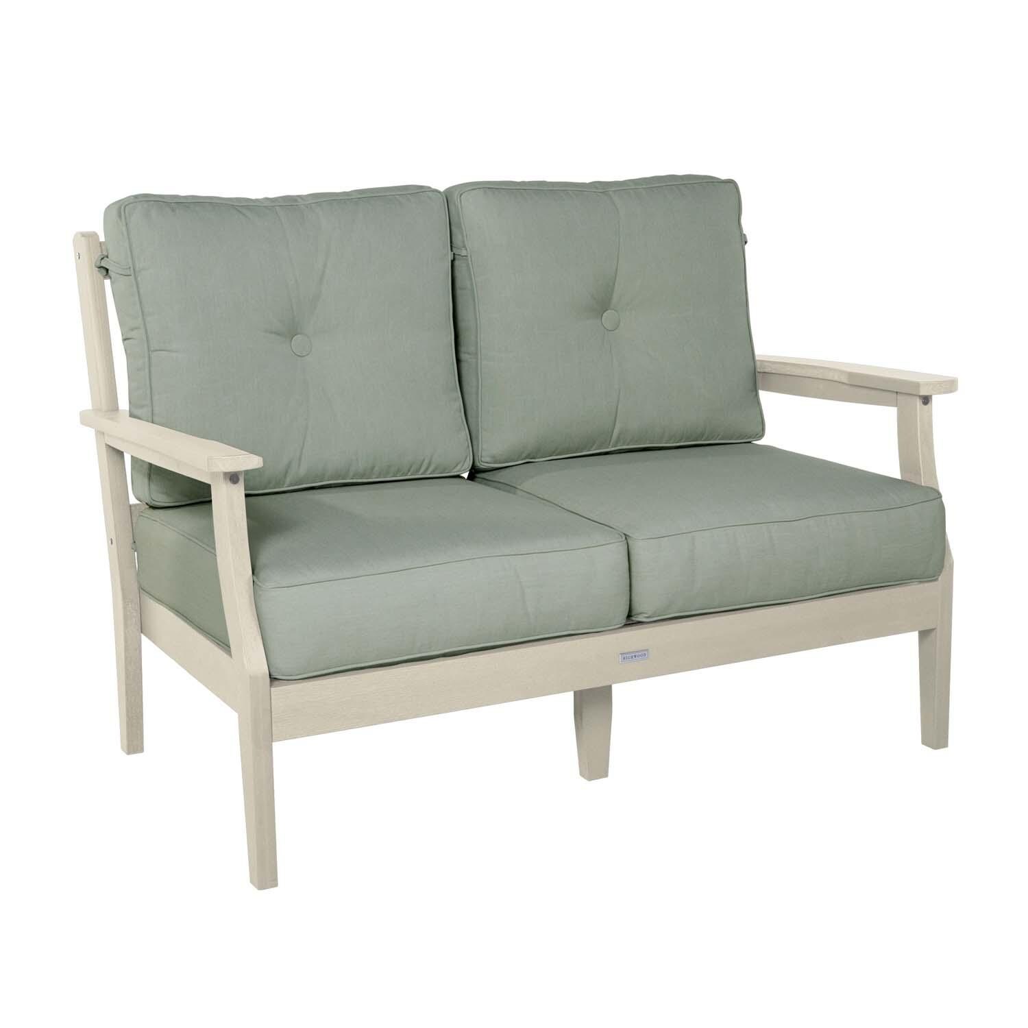 Blushing Bay 2 Person Recycled Plastic Loveseat in Canvas Seasalt/Whitewash by Lakeview Outdoor Designs - Left Angled - White Background thumbnail