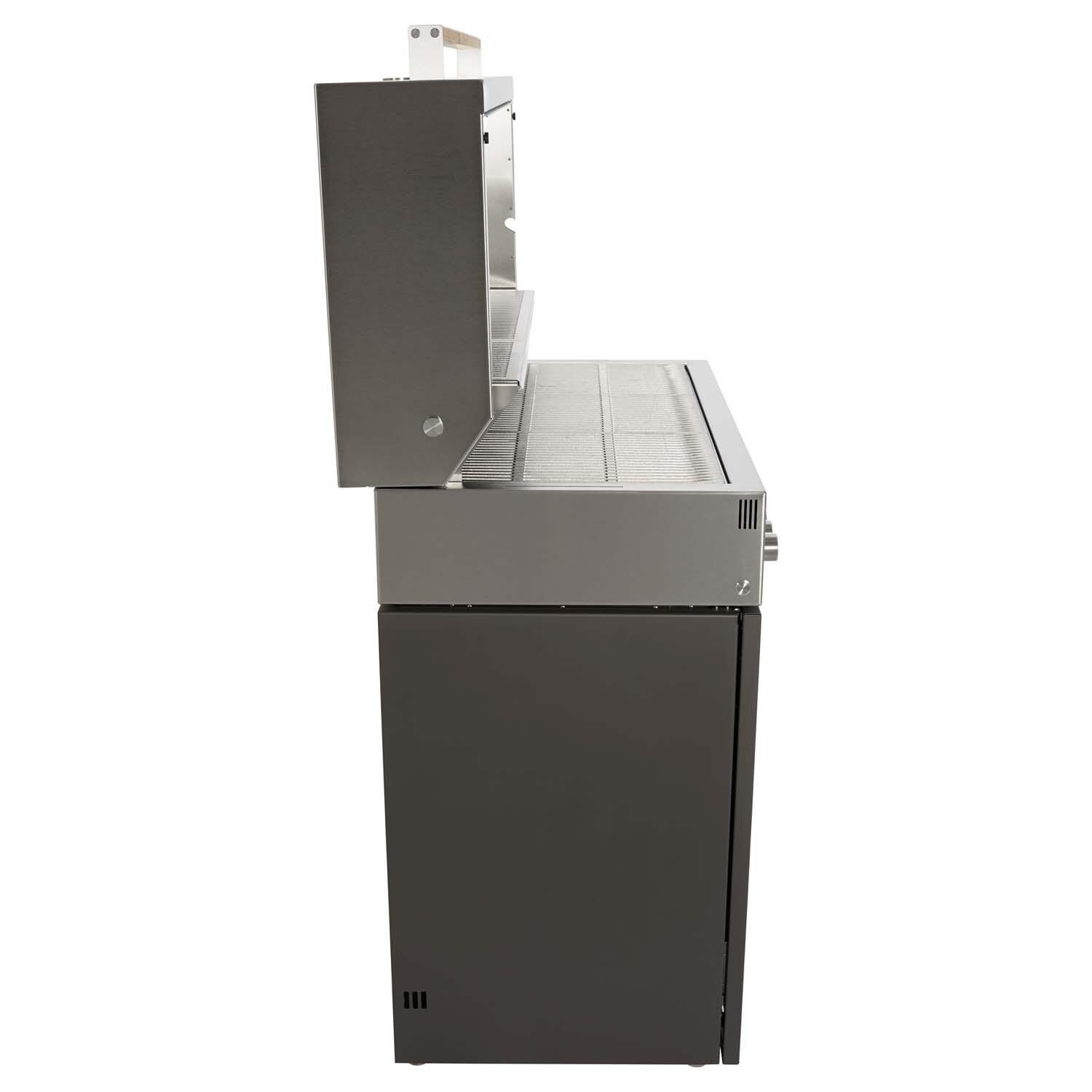 Flammkraft 1029540 Model D Propane Gas Grill - Deep Umbra - Side View w/ Hood Open - White Background thumbnail