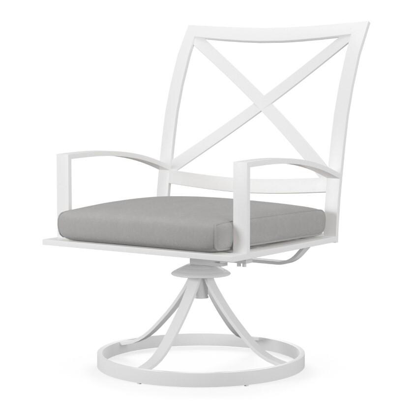 Bristol Aluminum Swivel Dining Arm Chair w/ Self Welt in White/Canvas Granite by Sunset West - White Background thumbnail
