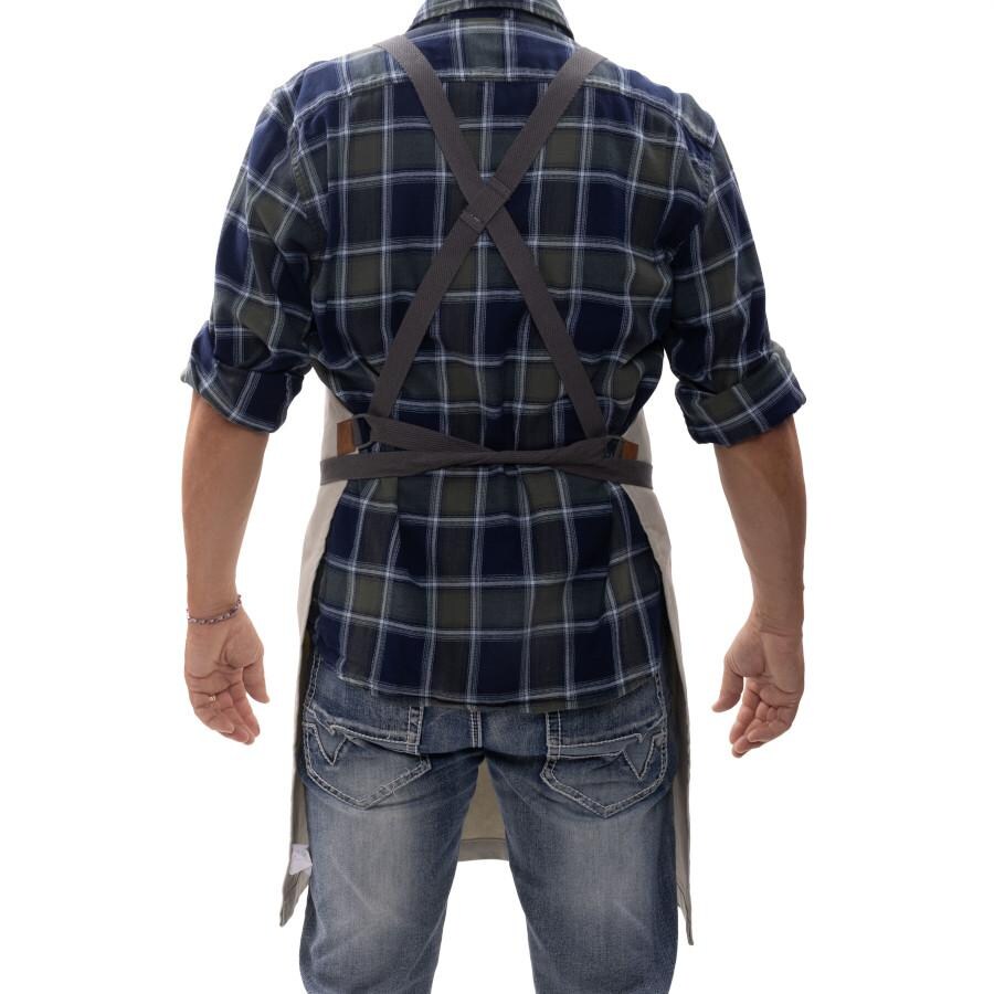 Barebones Living CKW-478 Chef Grilling Apron - Stone Rear View With Straps Tied in Front thumbnail