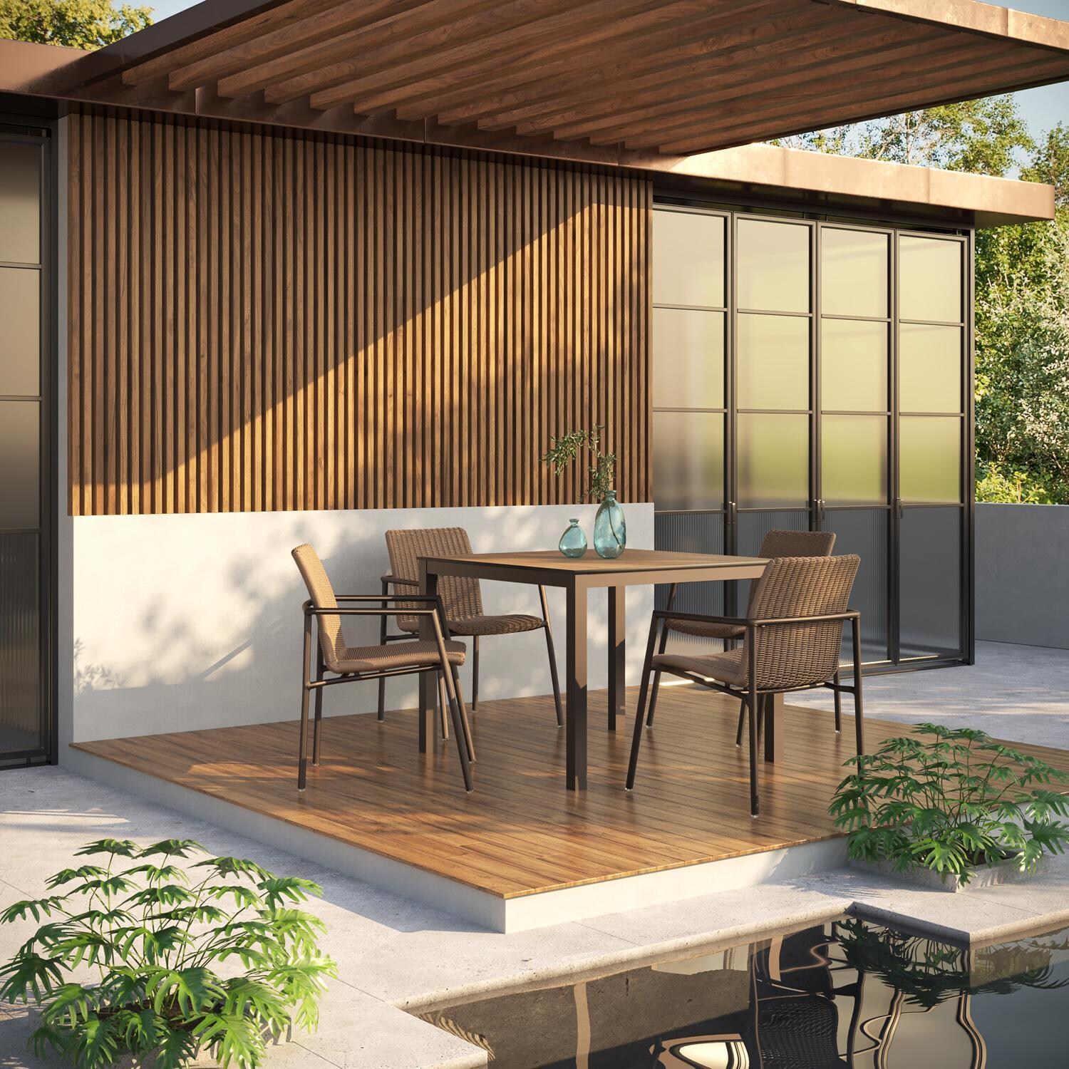 Oxford Garden Travira 40 Inch Carbon Aluminum Dining Table W/ Enigma HPL Table Top - Outdoor Dining thumbnail