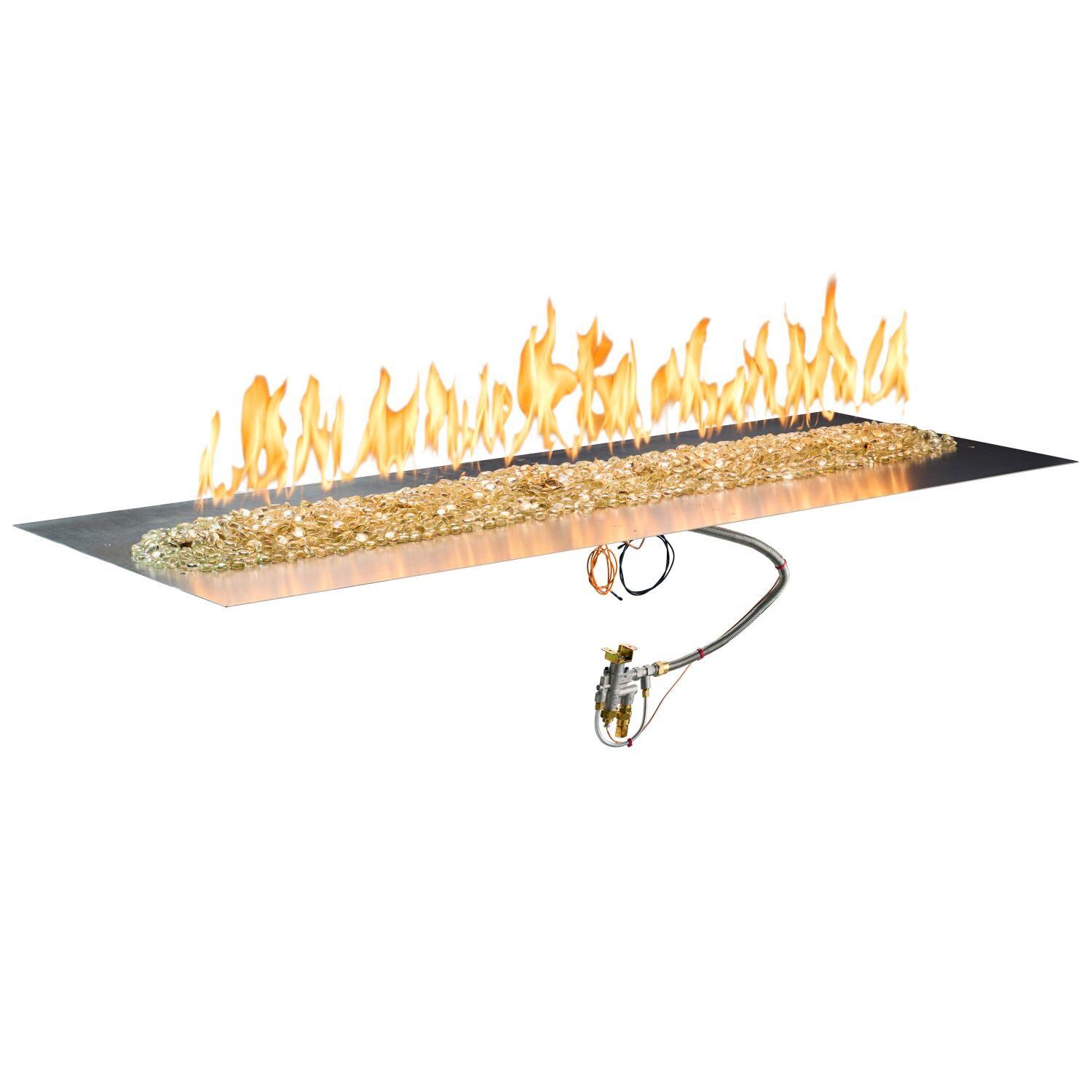 The Outdoor GreatRoom Company BP2464-B Crystal Fire Plus 64-in Linear Propane Gas Fire Pit Burner Plate - Fire On - White Background thumbnail