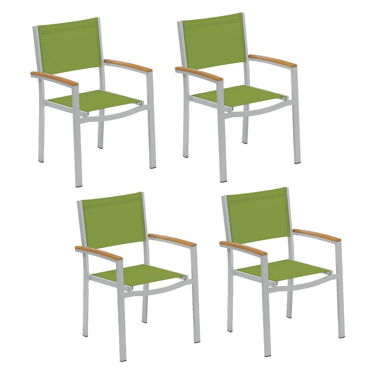 Oxford Garden Travira 4 Pc Composite Sling & Aluminum Dining Chair W/ Natural Tekwood Arm Caps in Flint/Go Green thumbnail