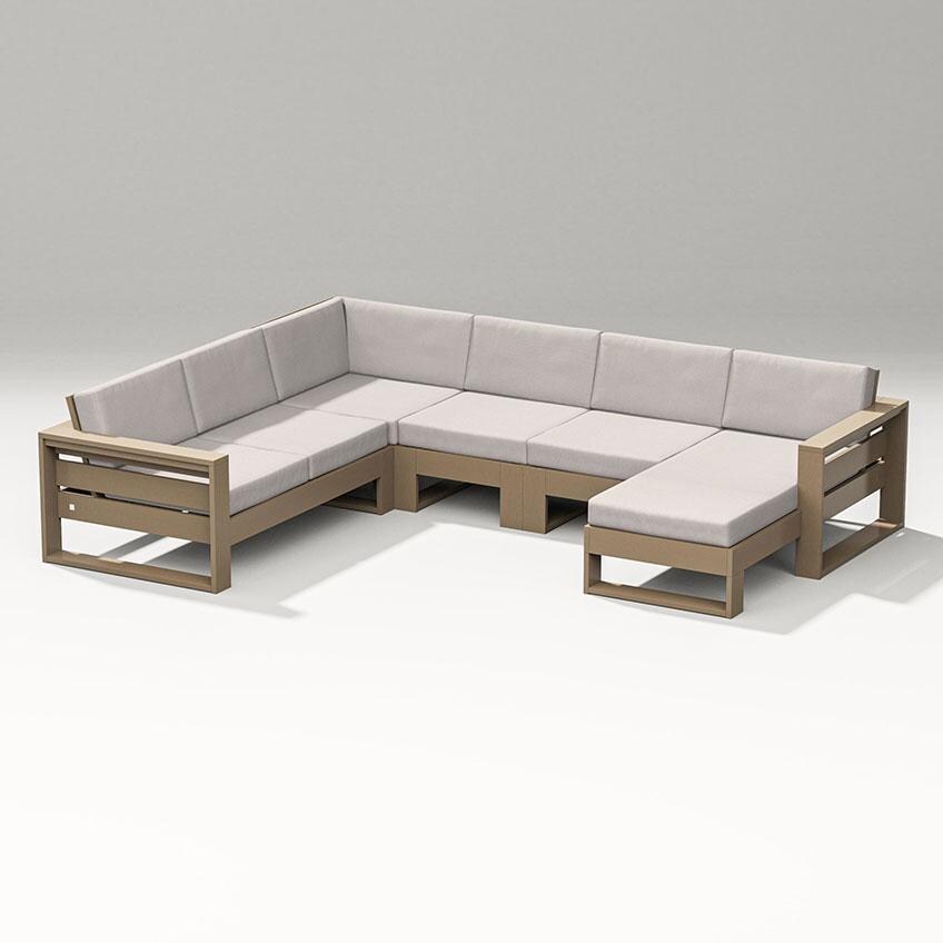 Latitude 5 Person Sectional Sofa w/ Right Chaise in Vintage Sahara/Dune Burlap By PW Designer Series