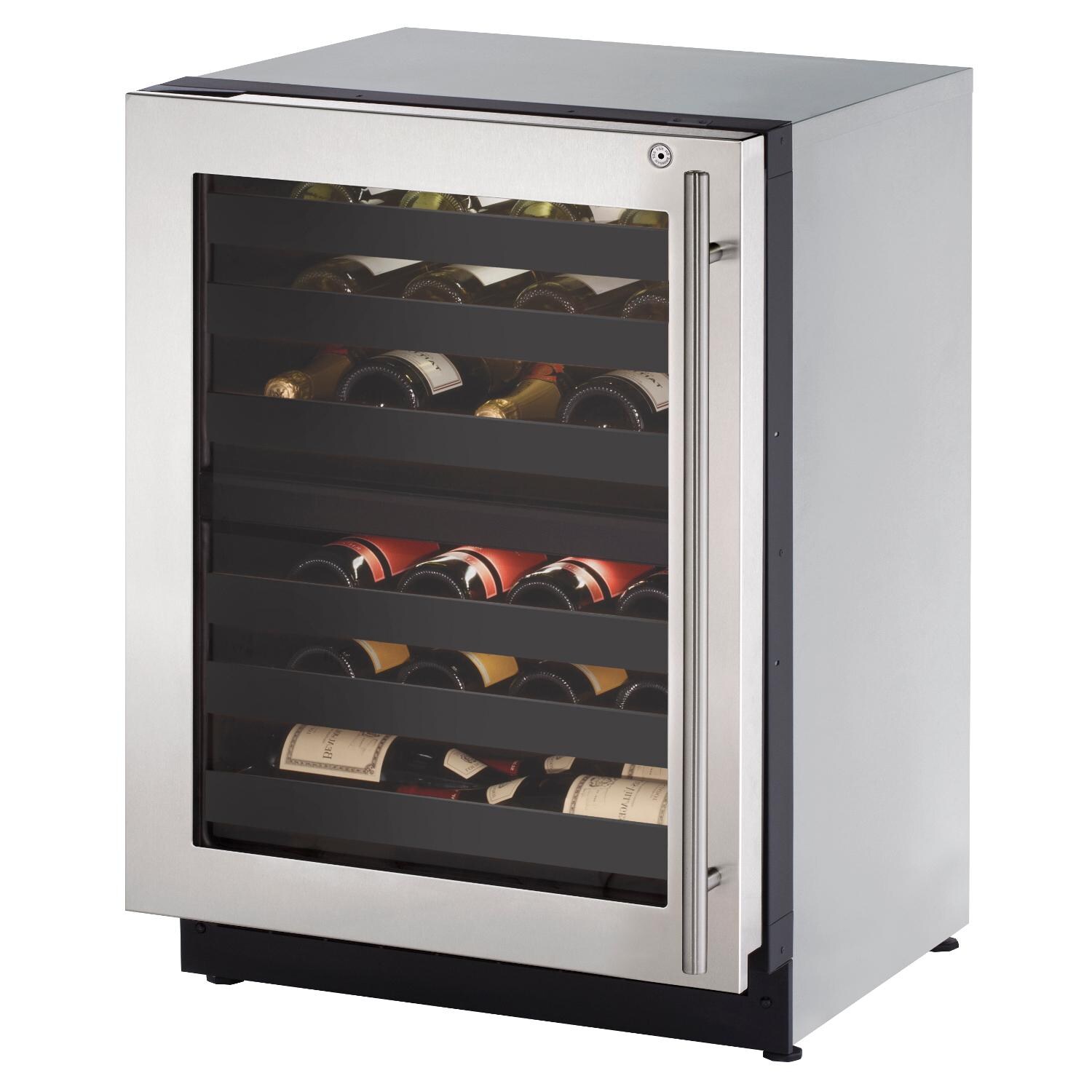 U-Line 2000 Series 24-Inch 43 Bottle Left Hinge Dual Zone Wine Captain With Lock - Stainless Steel - U-2224ZWCS-15B