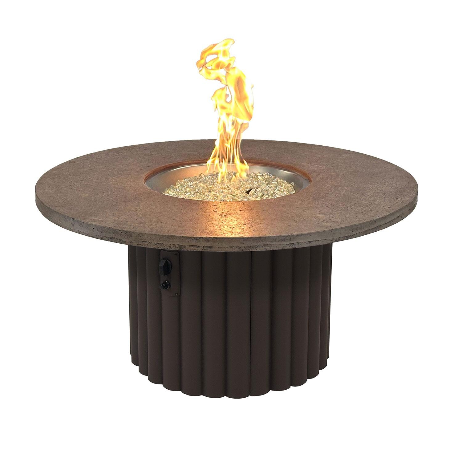 Reverie REVBBR-48-K 48-in Round Gas Aluminum Fire Pit Table w/ Fossil Brown Supercast Top & Brown Base - Frame On - White Background thumbnail