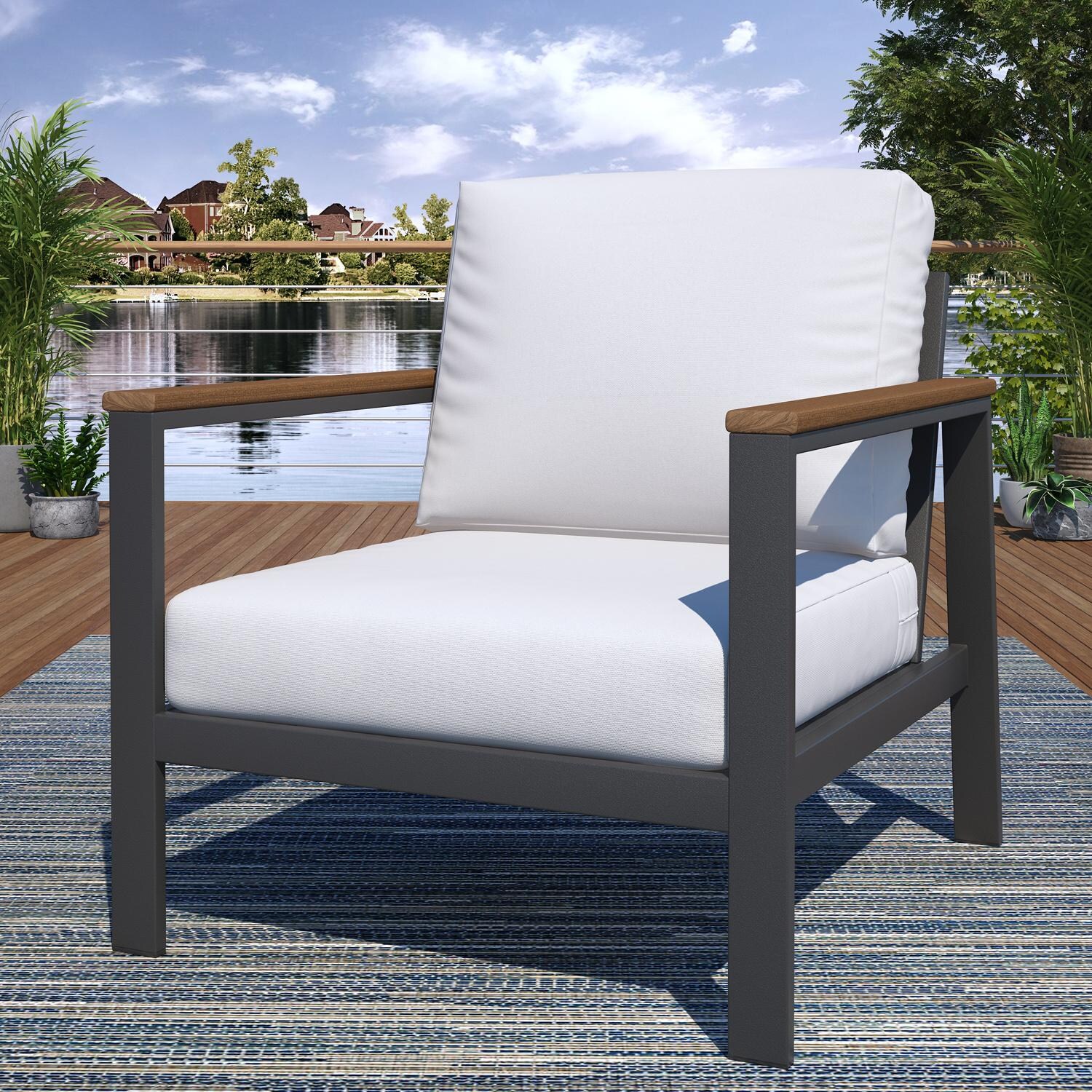 Lakeview NC6500-6PC-TANGARM-CN-BRN Oasis Bay 6 Pc Aluminum Seating Set in Brown/Canvas Natural - Chair - Lifestyle thumbnail